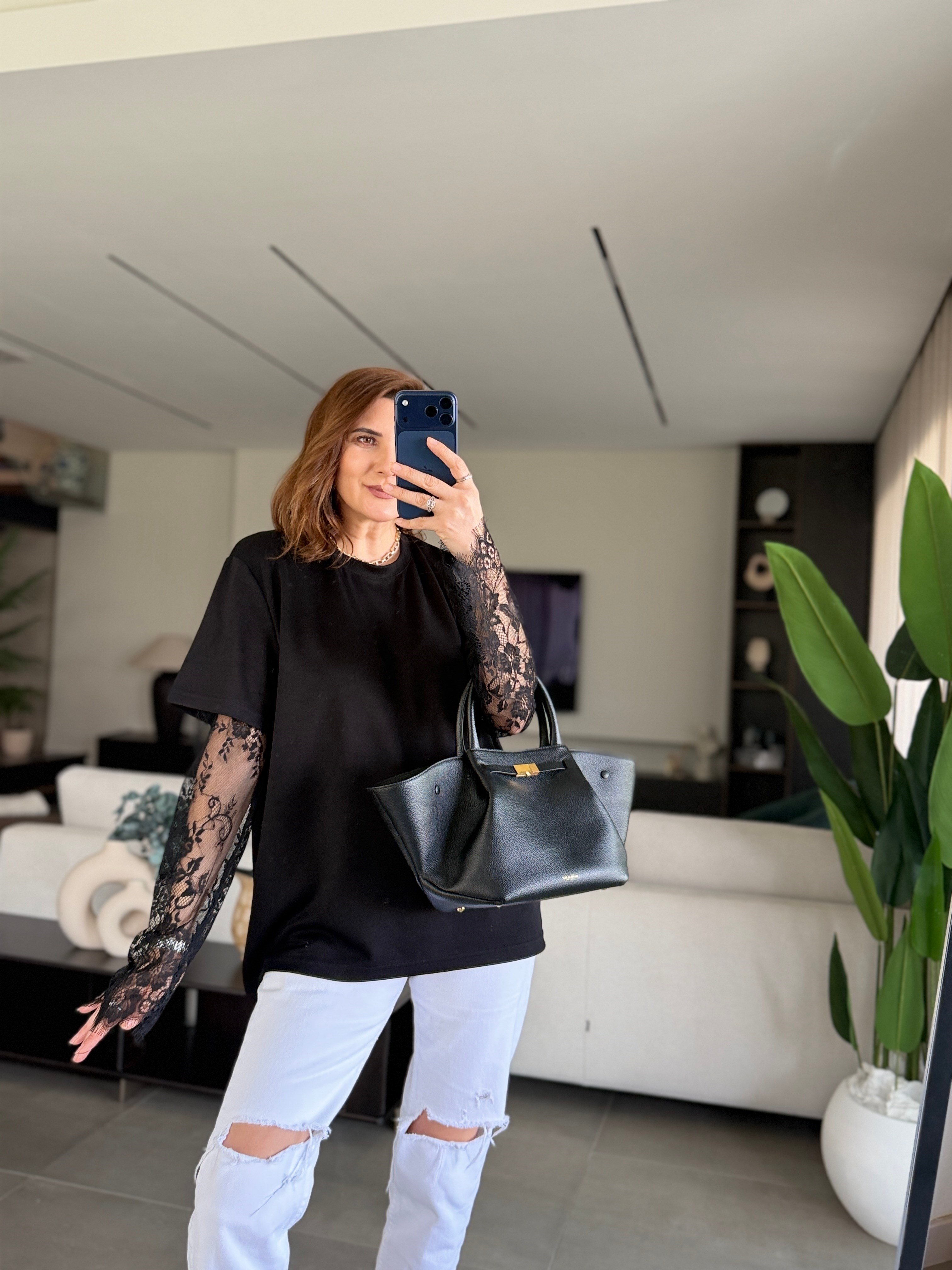 Siyah Dantel Kol Bluz