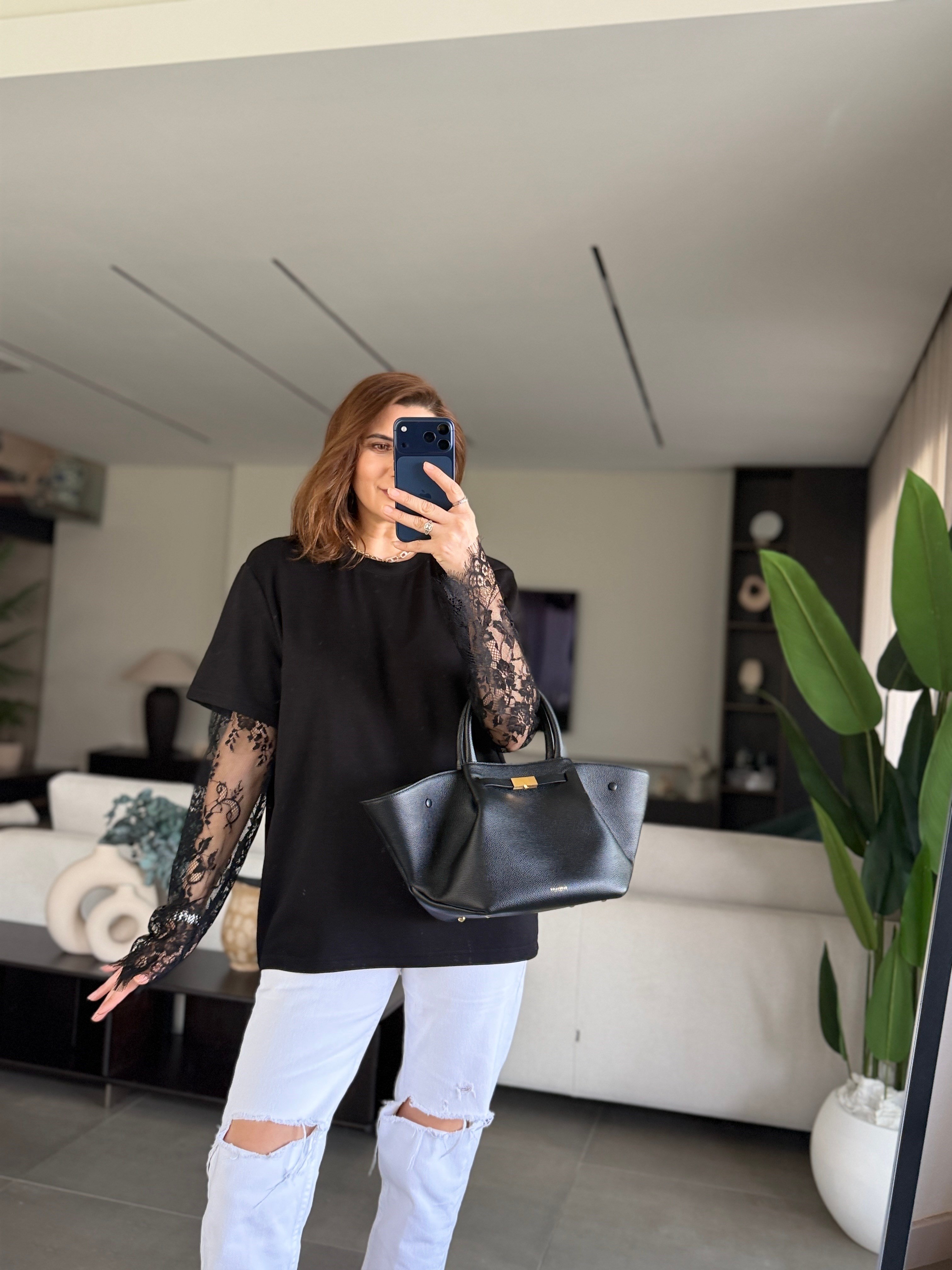 Siyah Dantel Kol Bluz