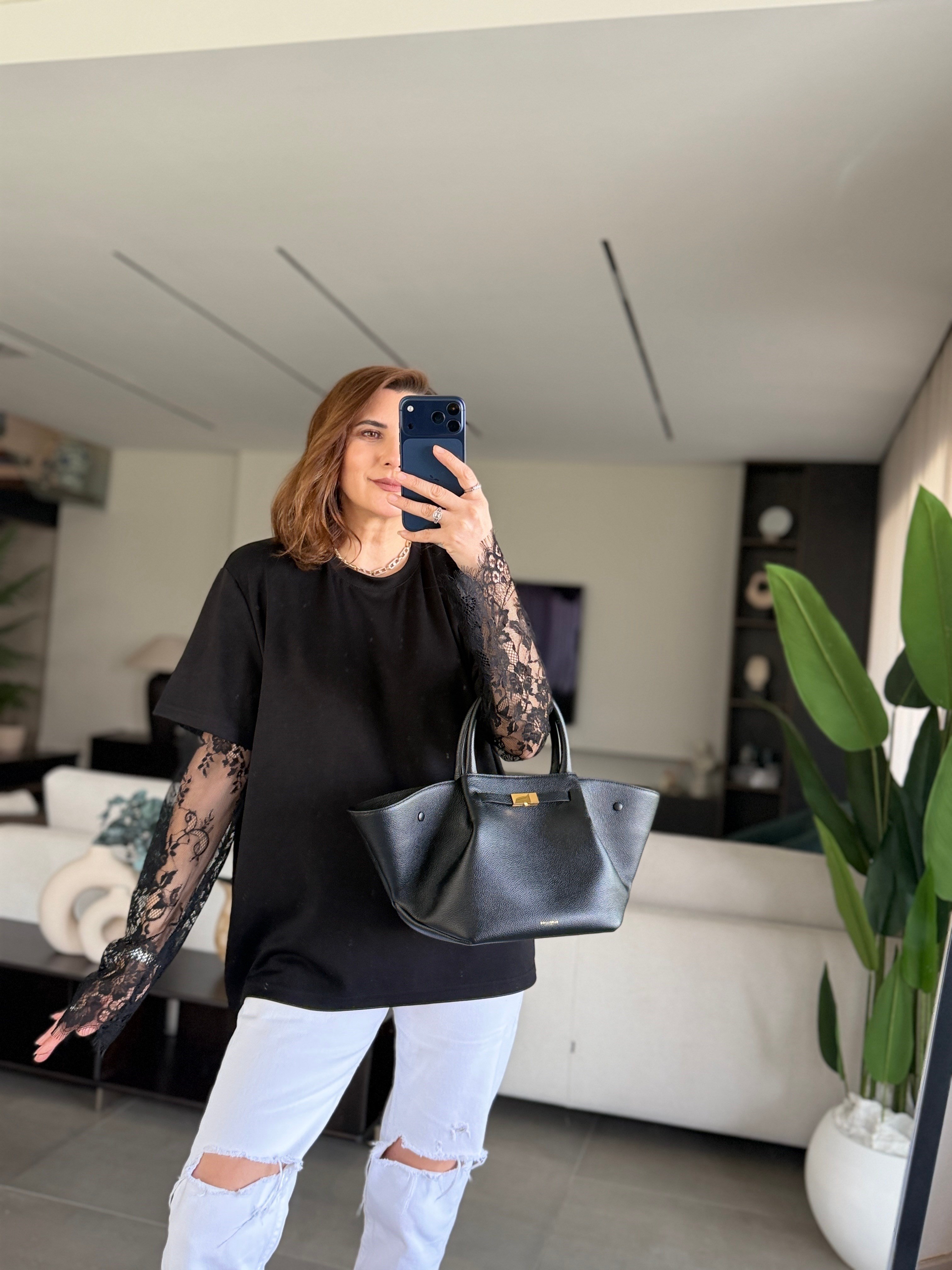 Siyah Dantel Kol Bluz