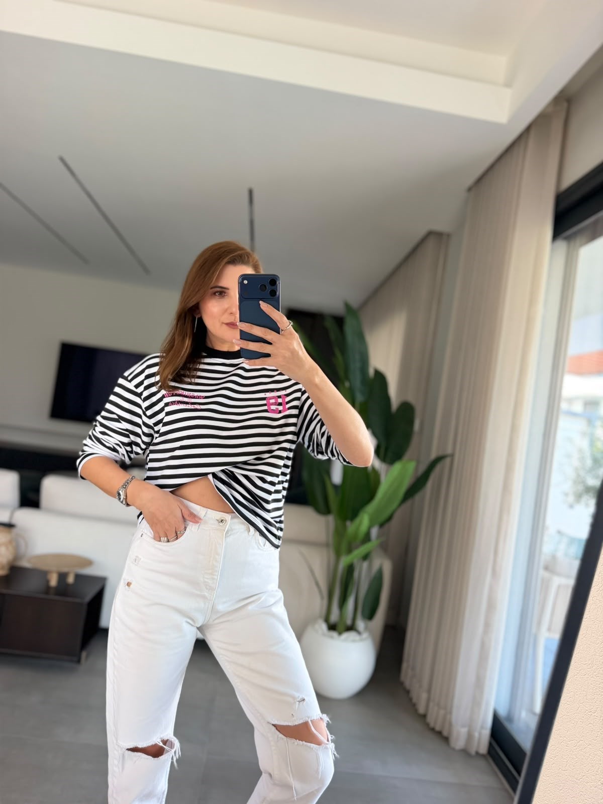 Siyah Elena Çizgili Sweatshırt