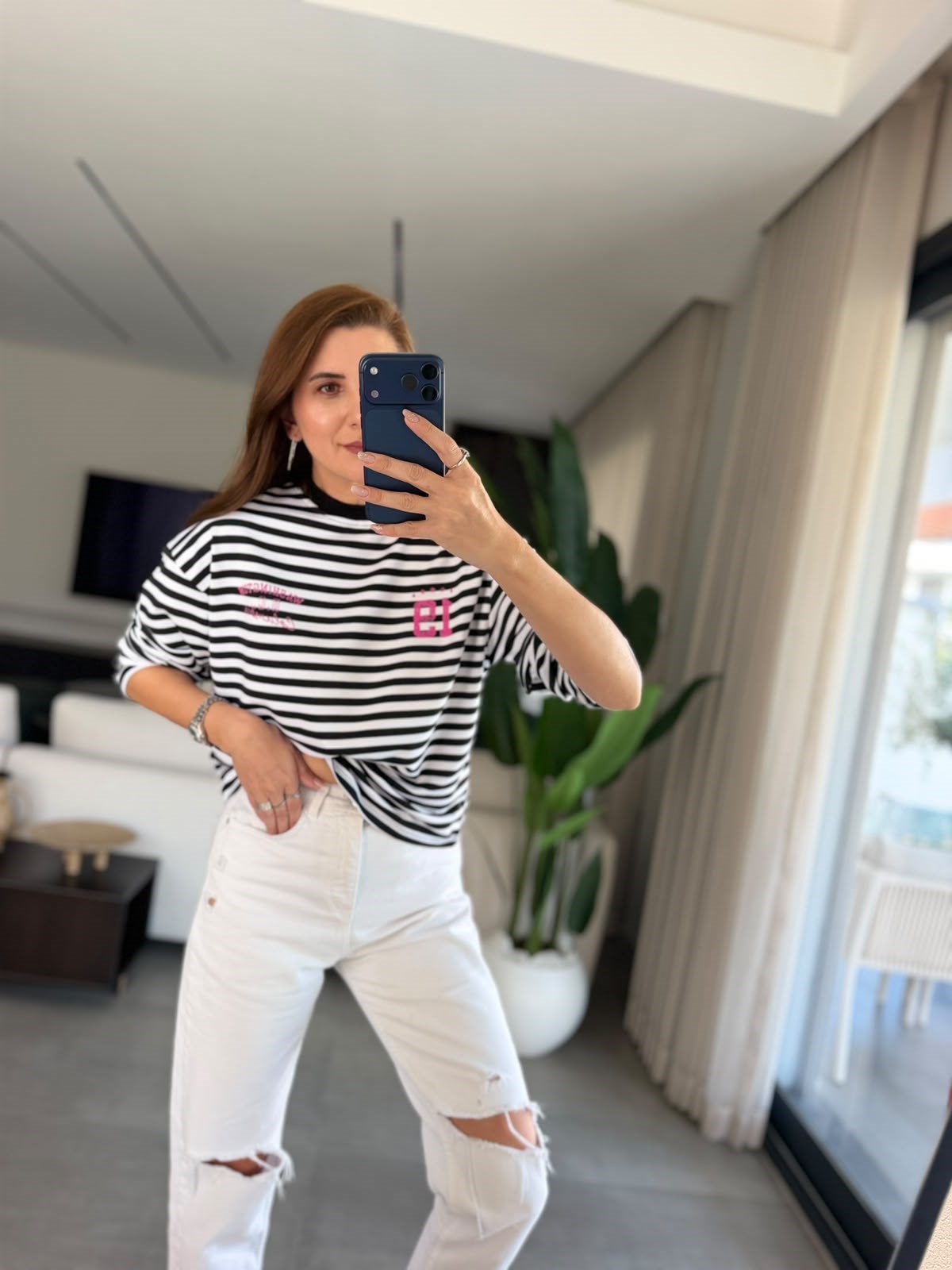 Siyah Elena Çizgili Sweatshırt