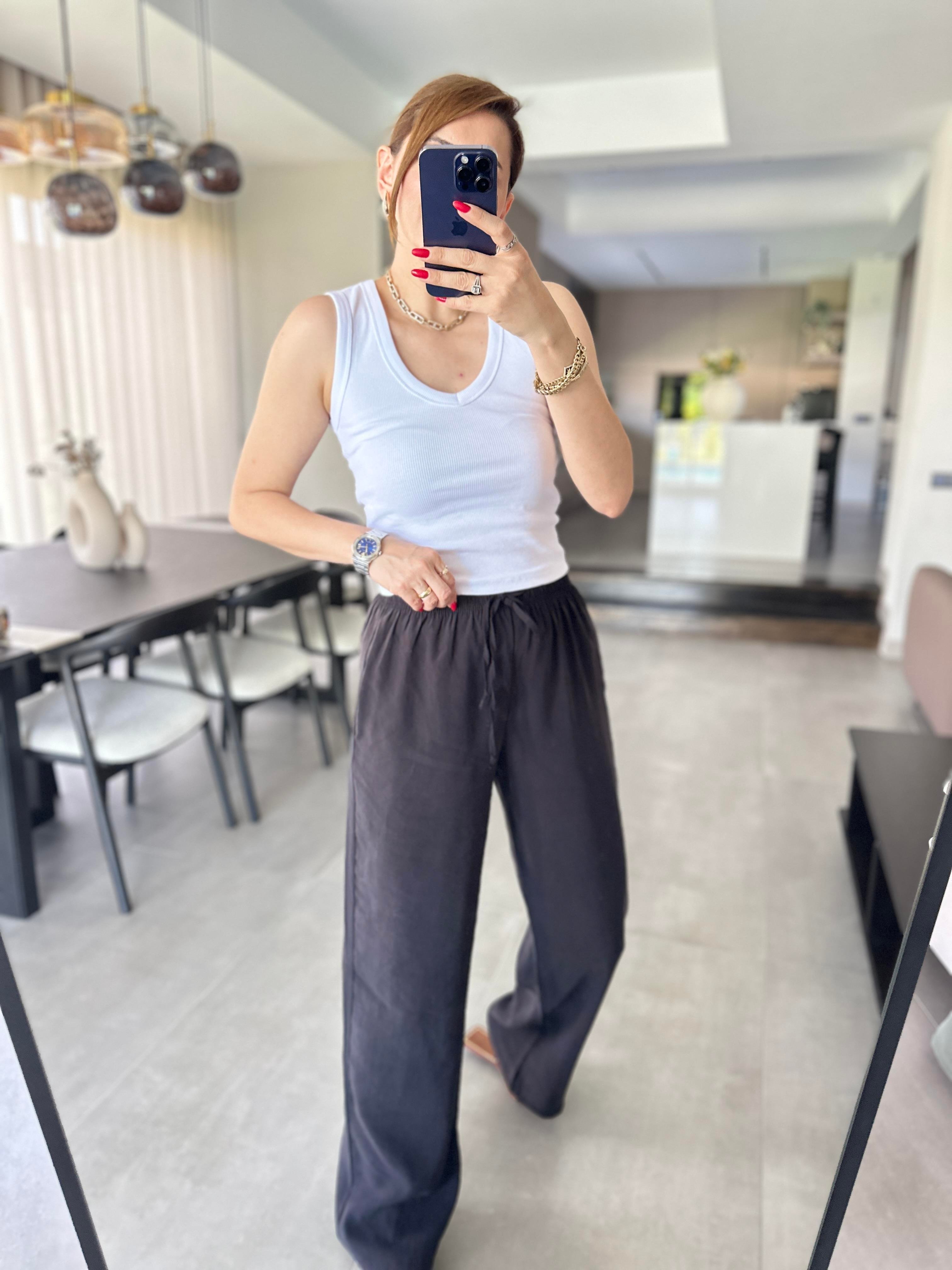 Siyah İnce Kemerli Mas Pantolon