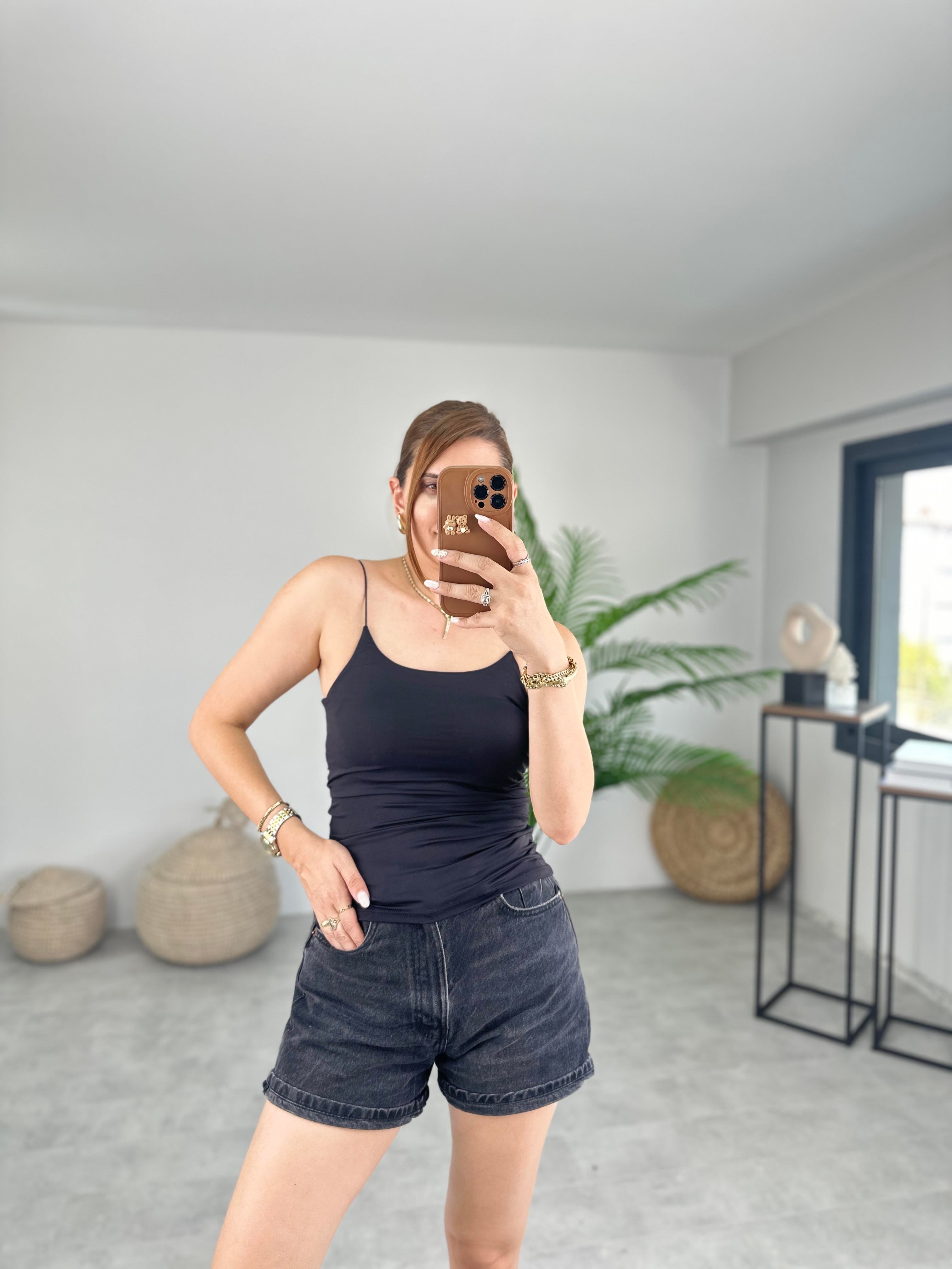 SİYAH İPİ LASTİKLİ ATLET