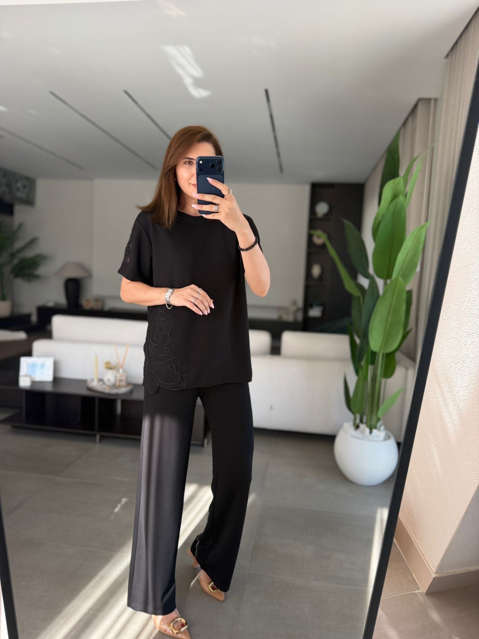 Siyah Lazer Nakış Modal Pantolon Takım