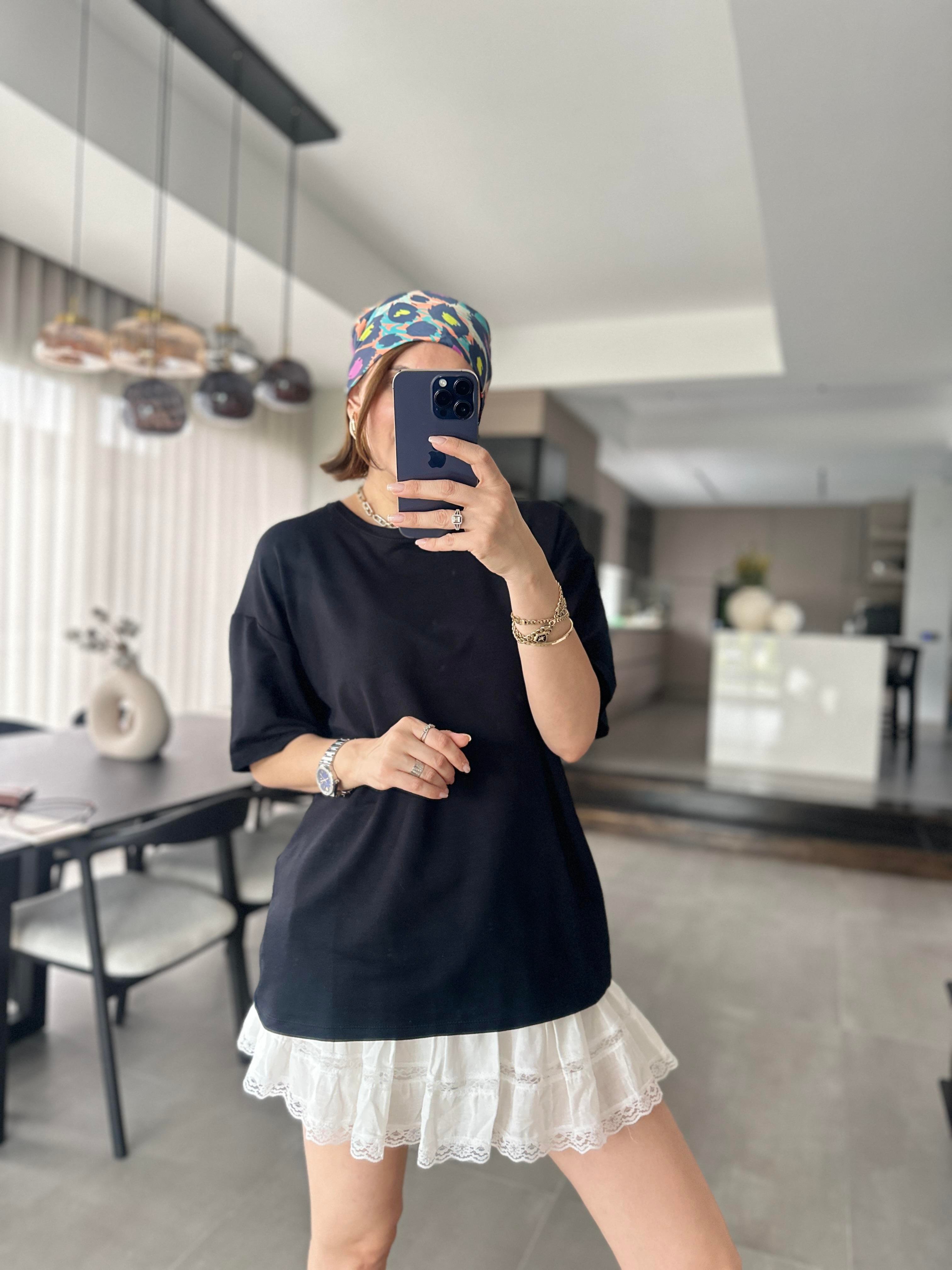 Siyah Lulin Bisiklet Yaka T-shirt