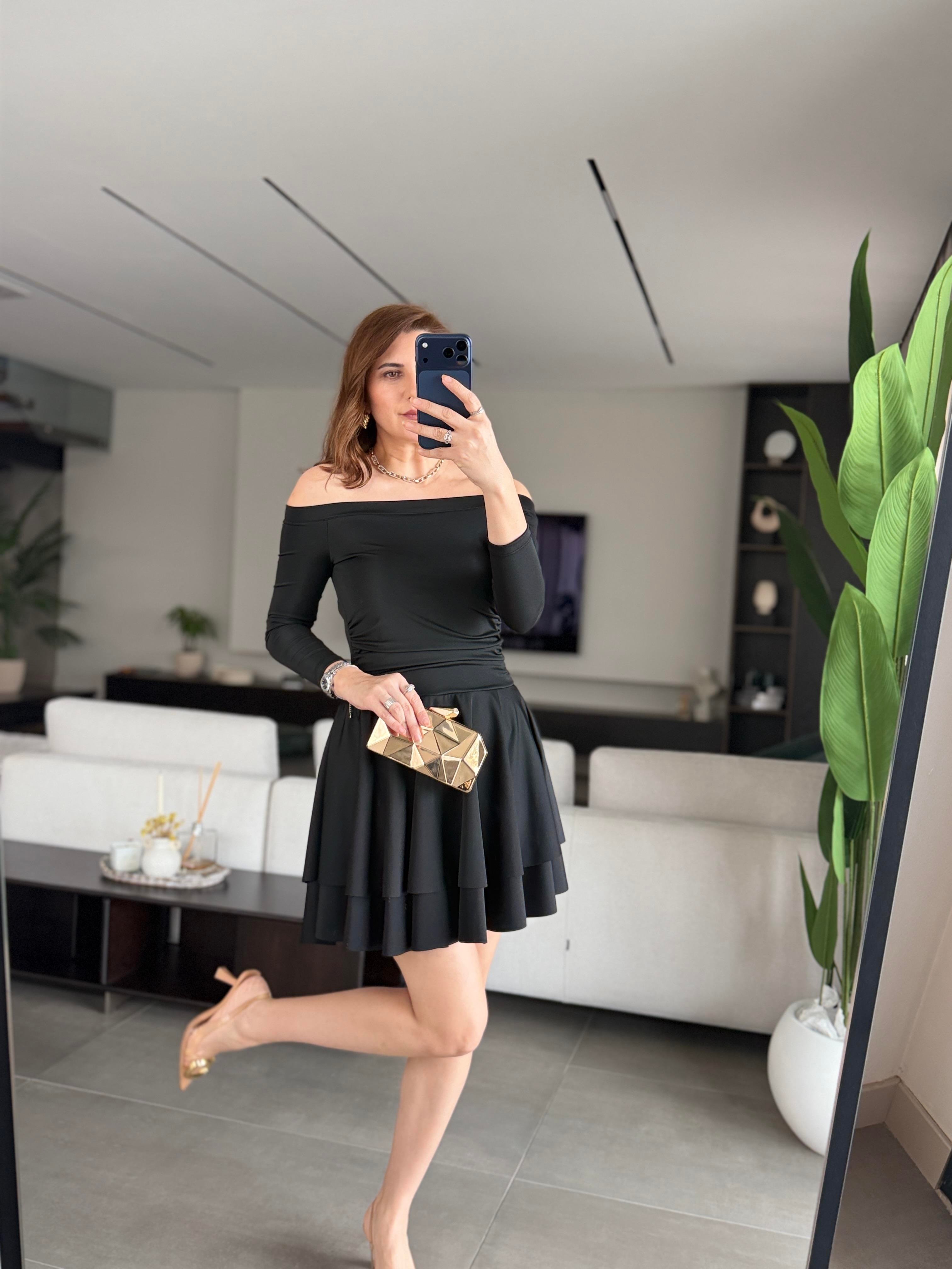 Siyah Madonna Yaka Drapeli Elbise