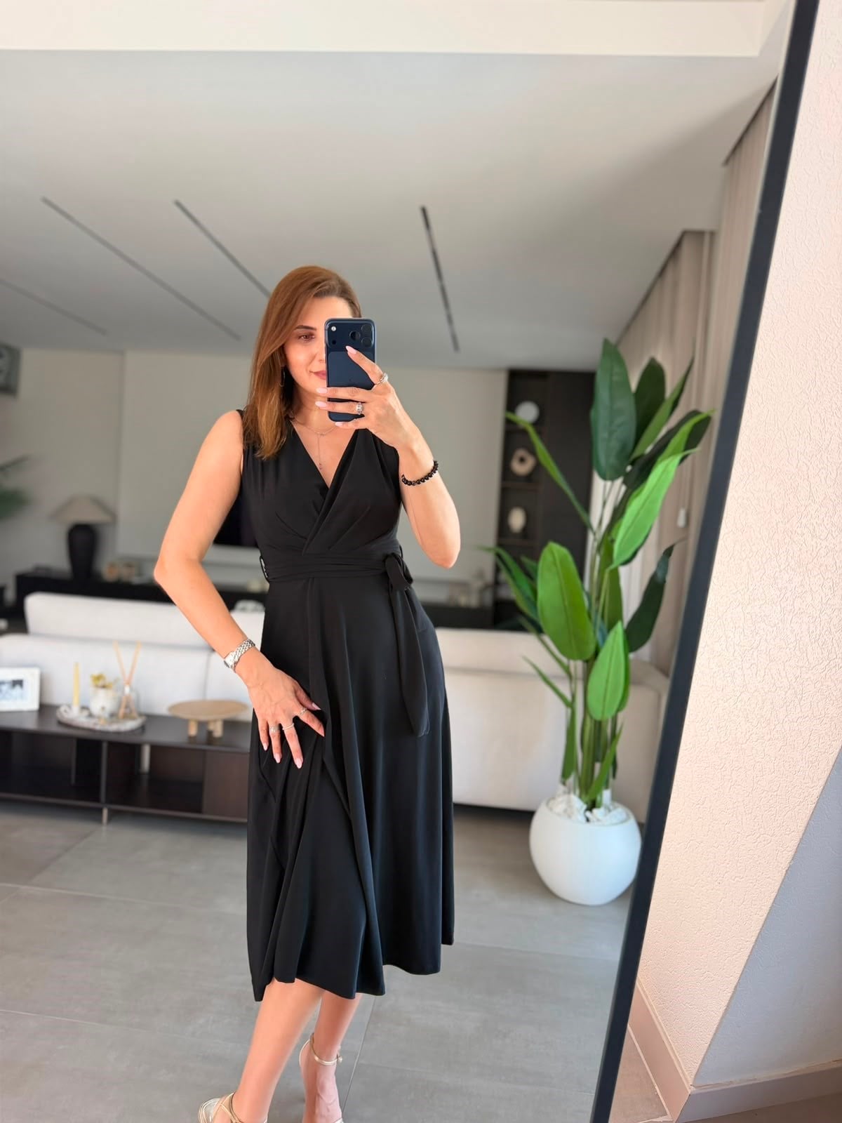 Siyah Maxi Kruvaze Kuşaklı Elbise