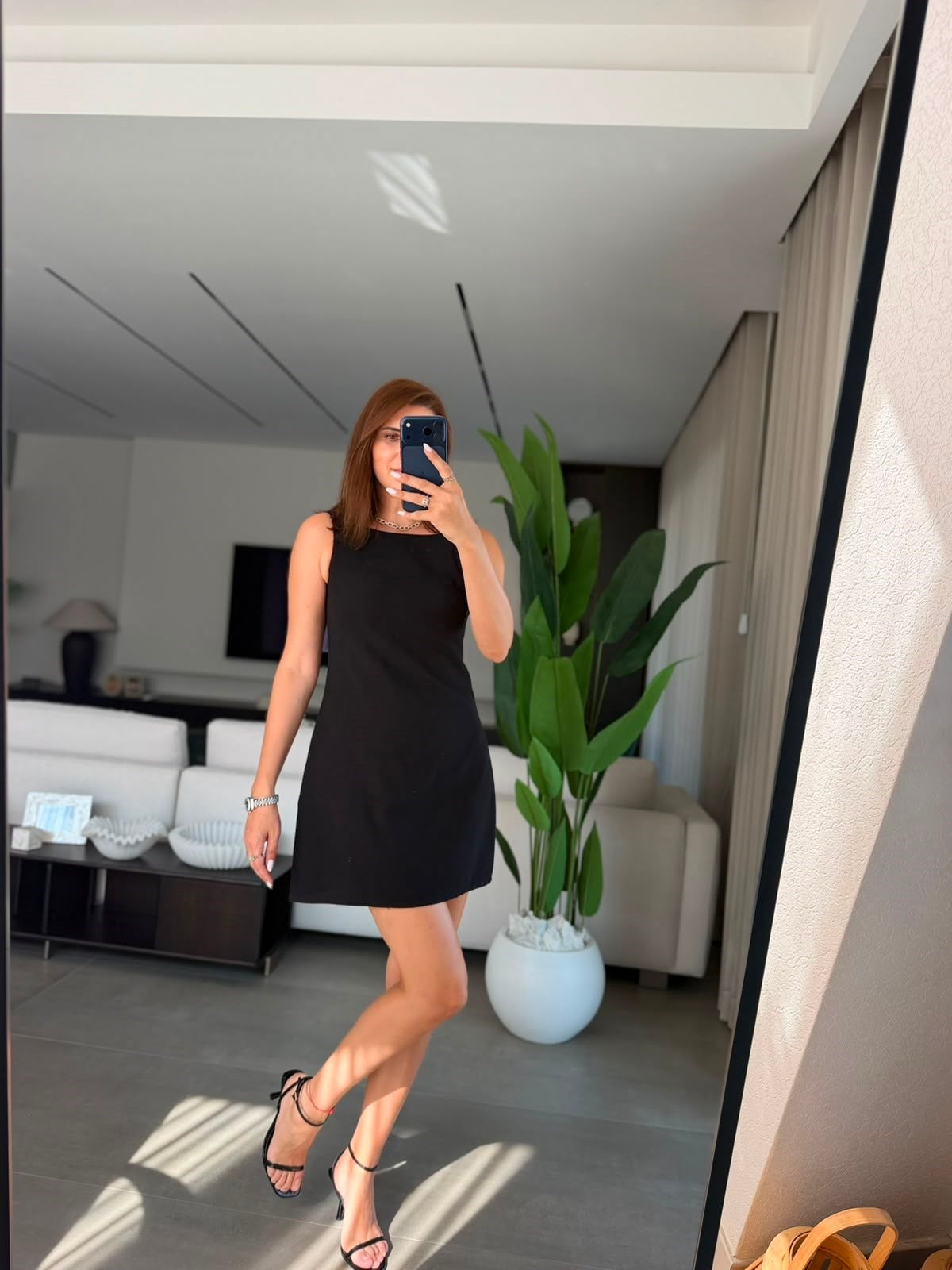 Siyah Mini Keten Elbise