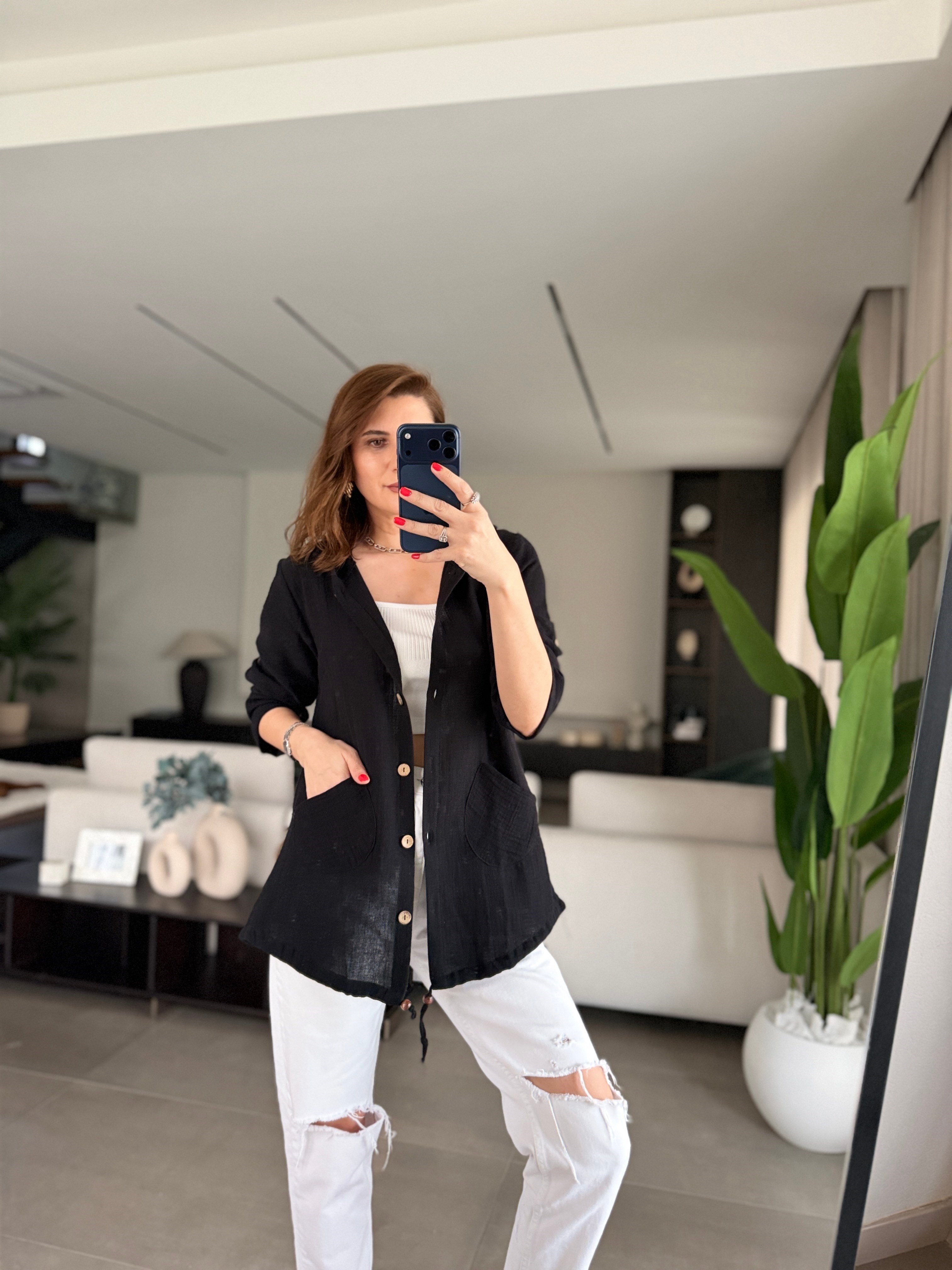 Siyah Müslin Kapşonlu Ceket