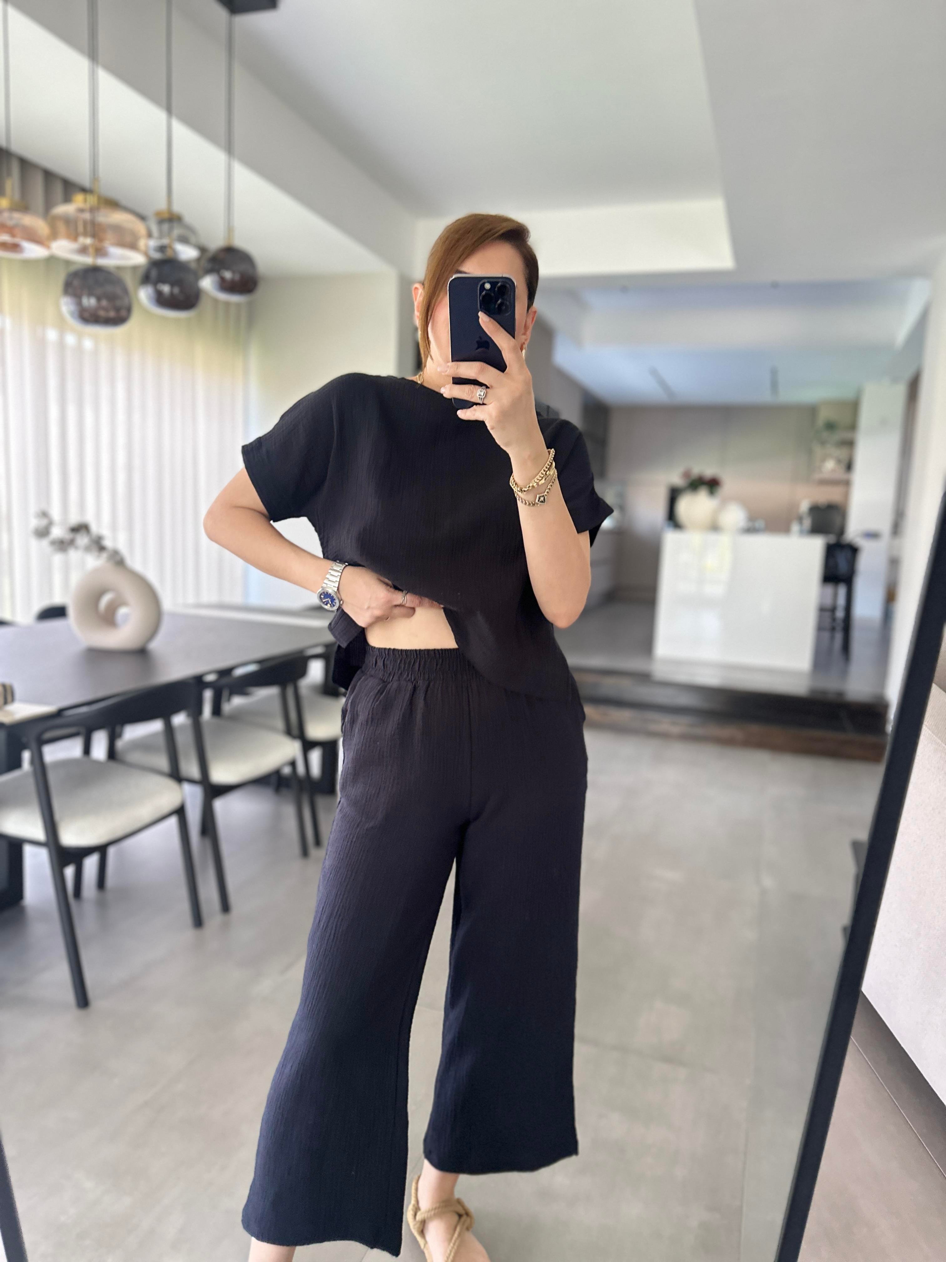 Siyah Müslin Pantolon Takım
