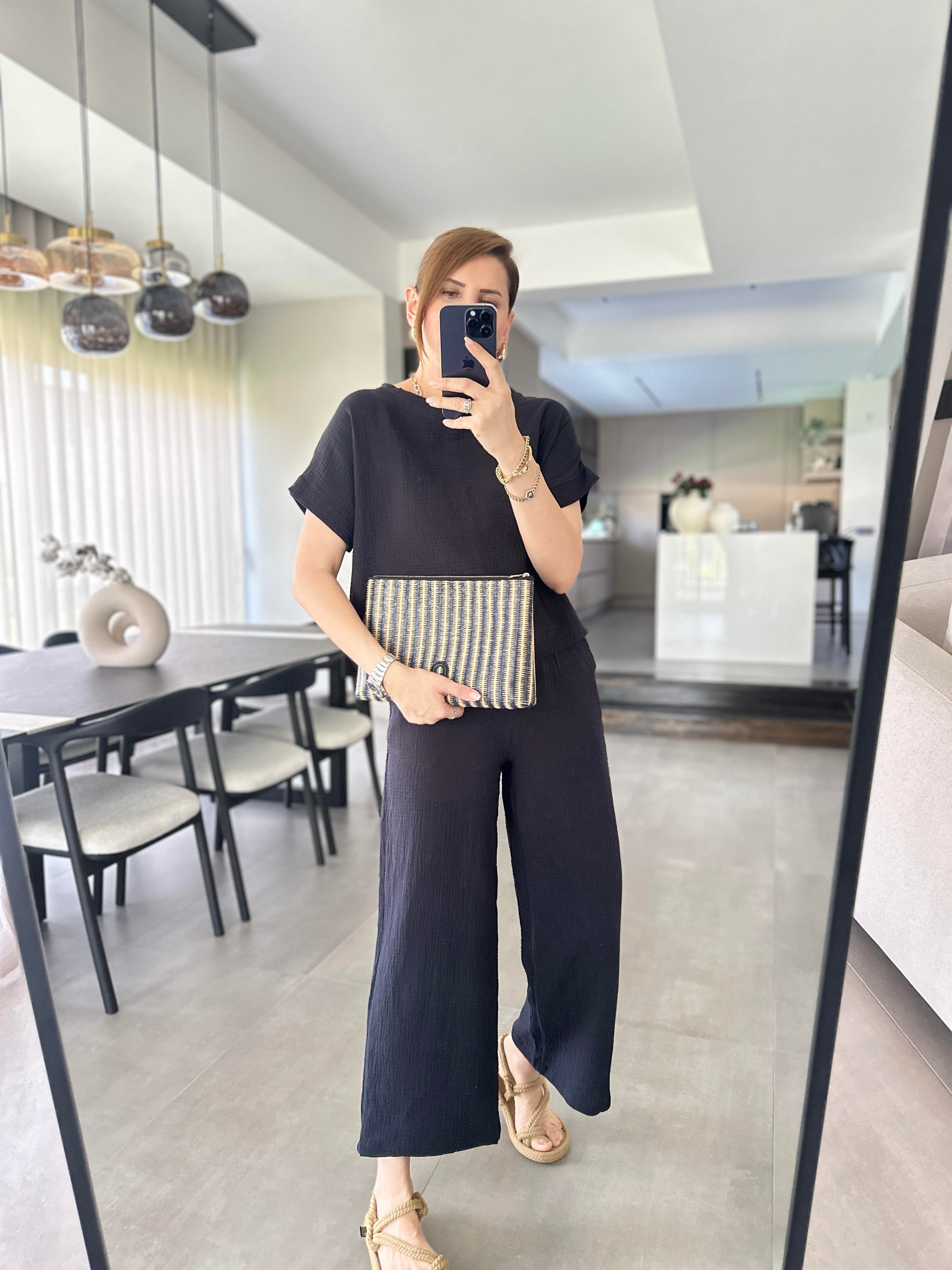 Siyah Müslin Pantolon Takım
