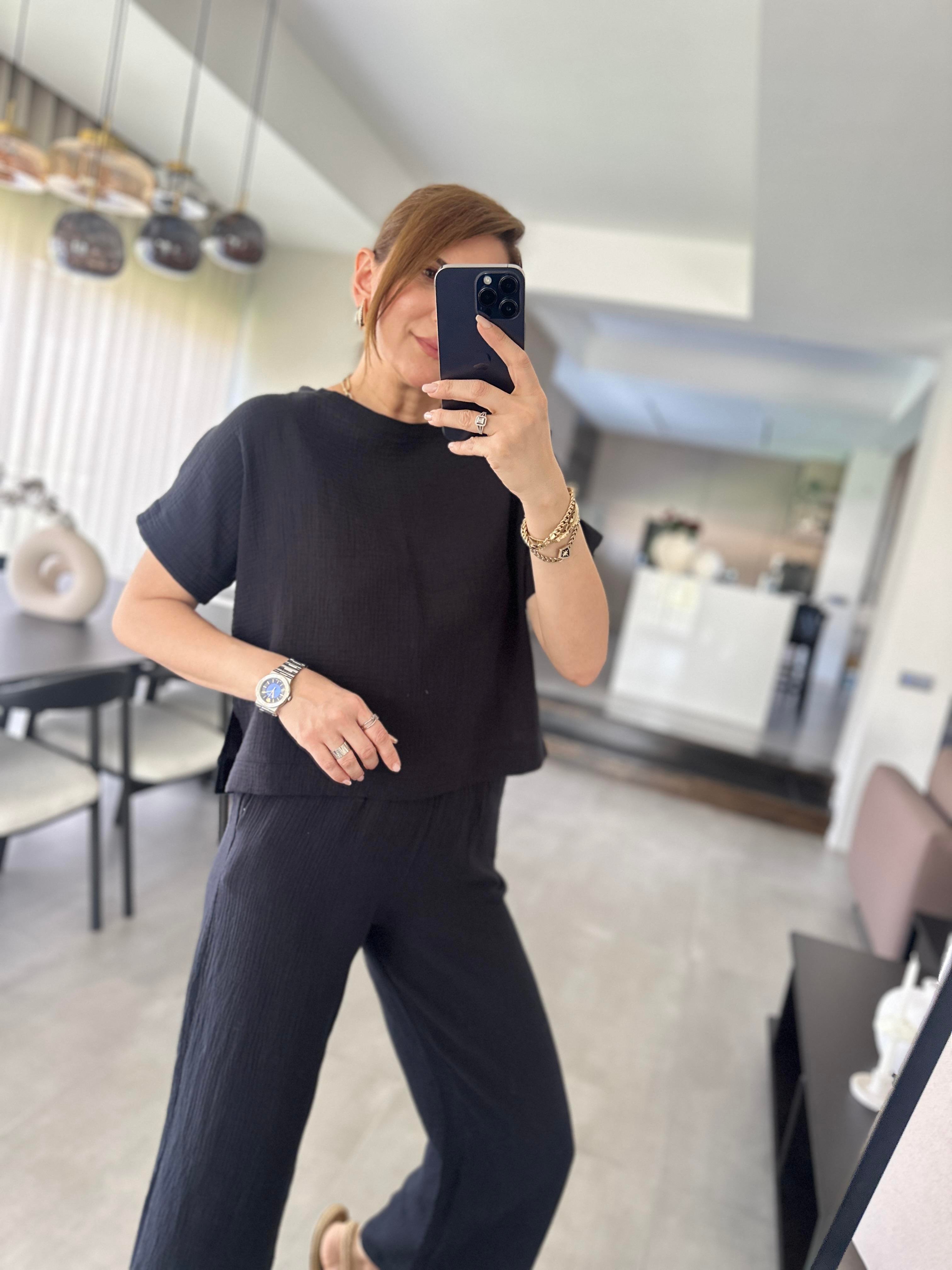Siyah Müslin Pantolon Takım