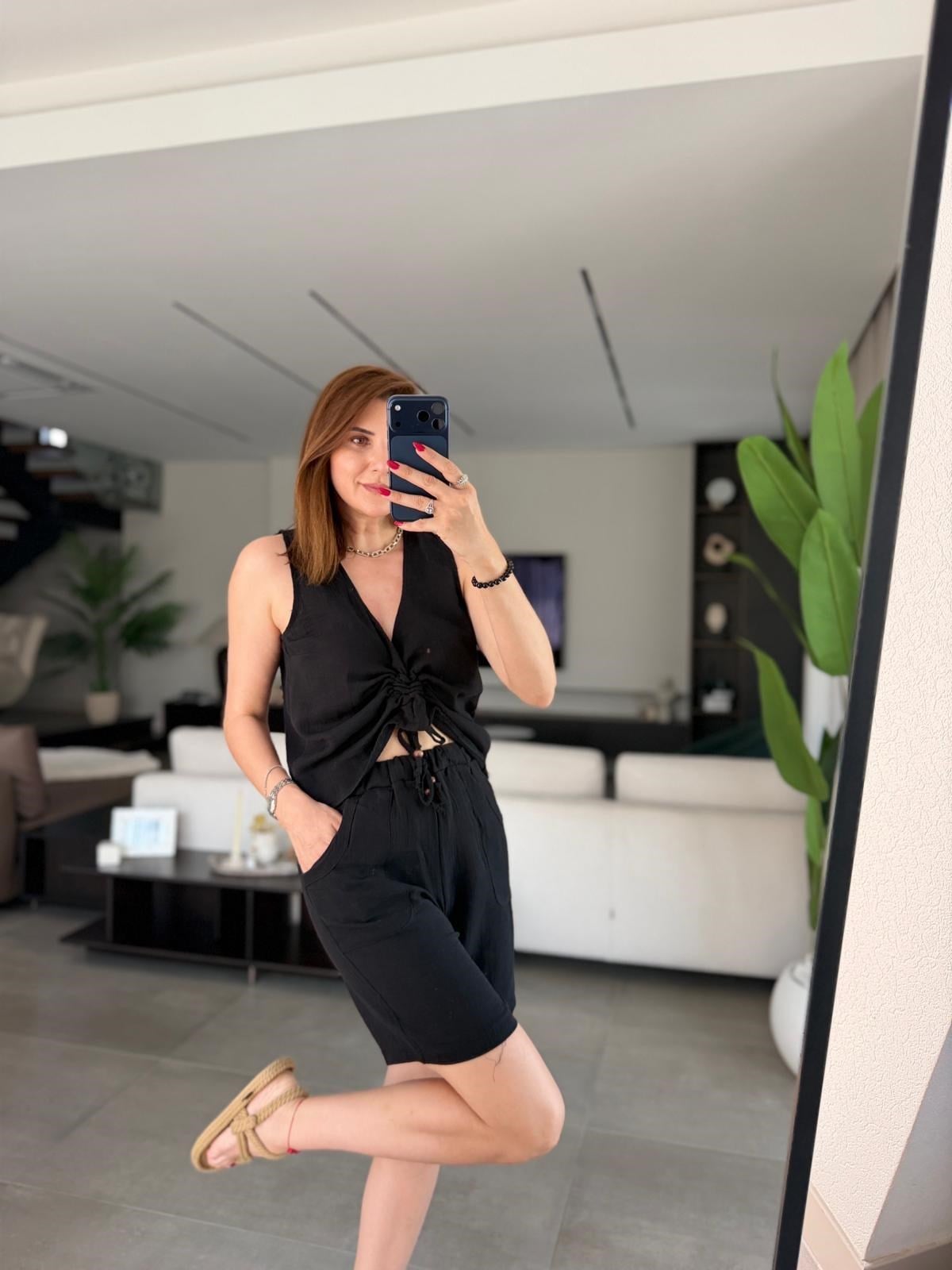 Siyah Müslin Şort Takım