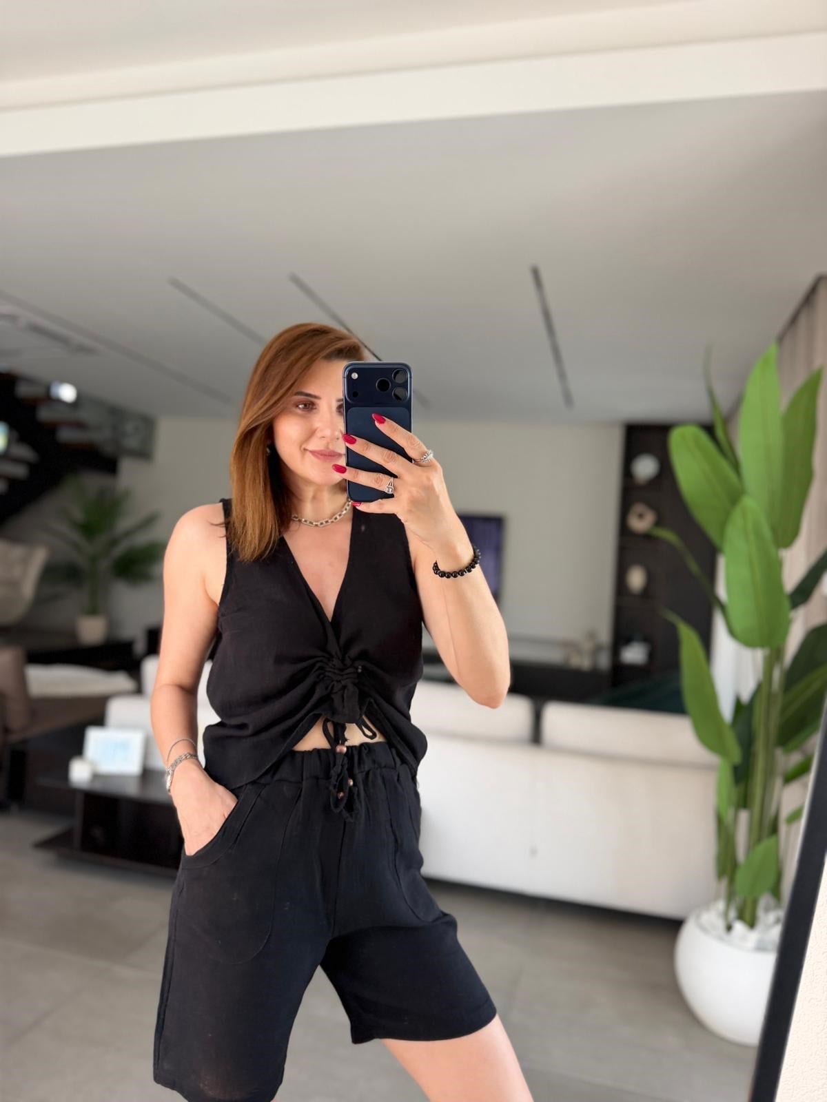 Siyah Müslin Şort Takım