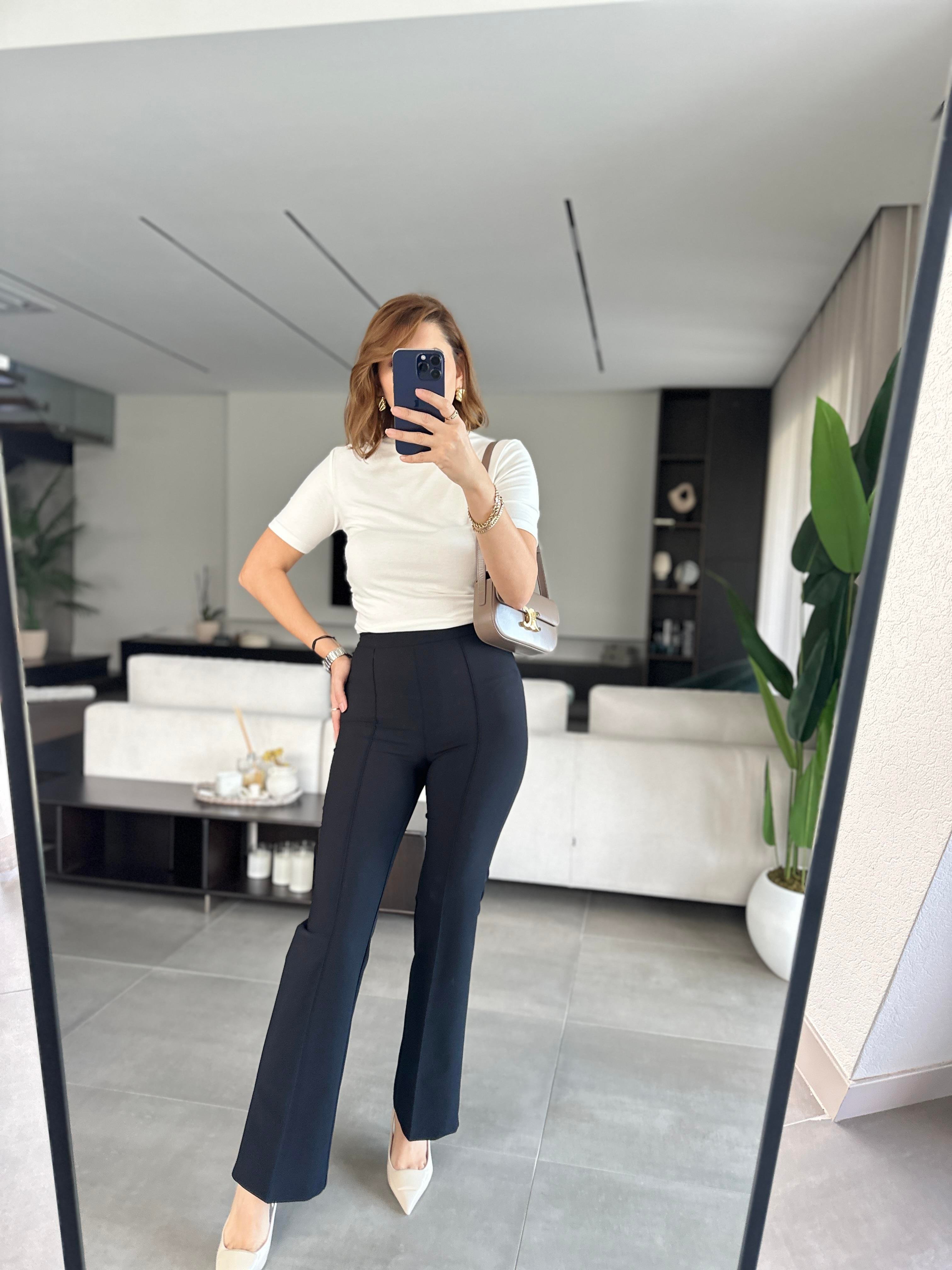 Siyah Önü Dikişli Toparlayıcı Pantolon