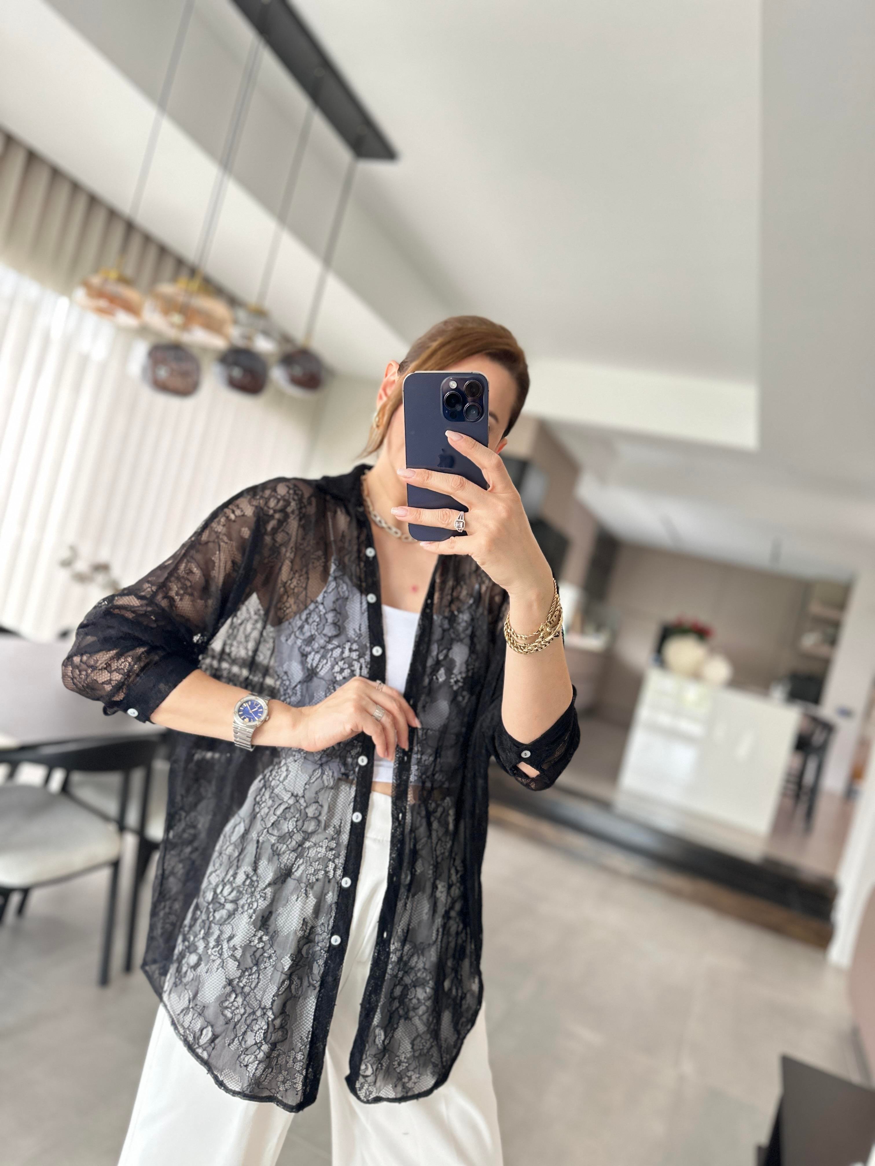Siyah Romantik Dantel Gömlek