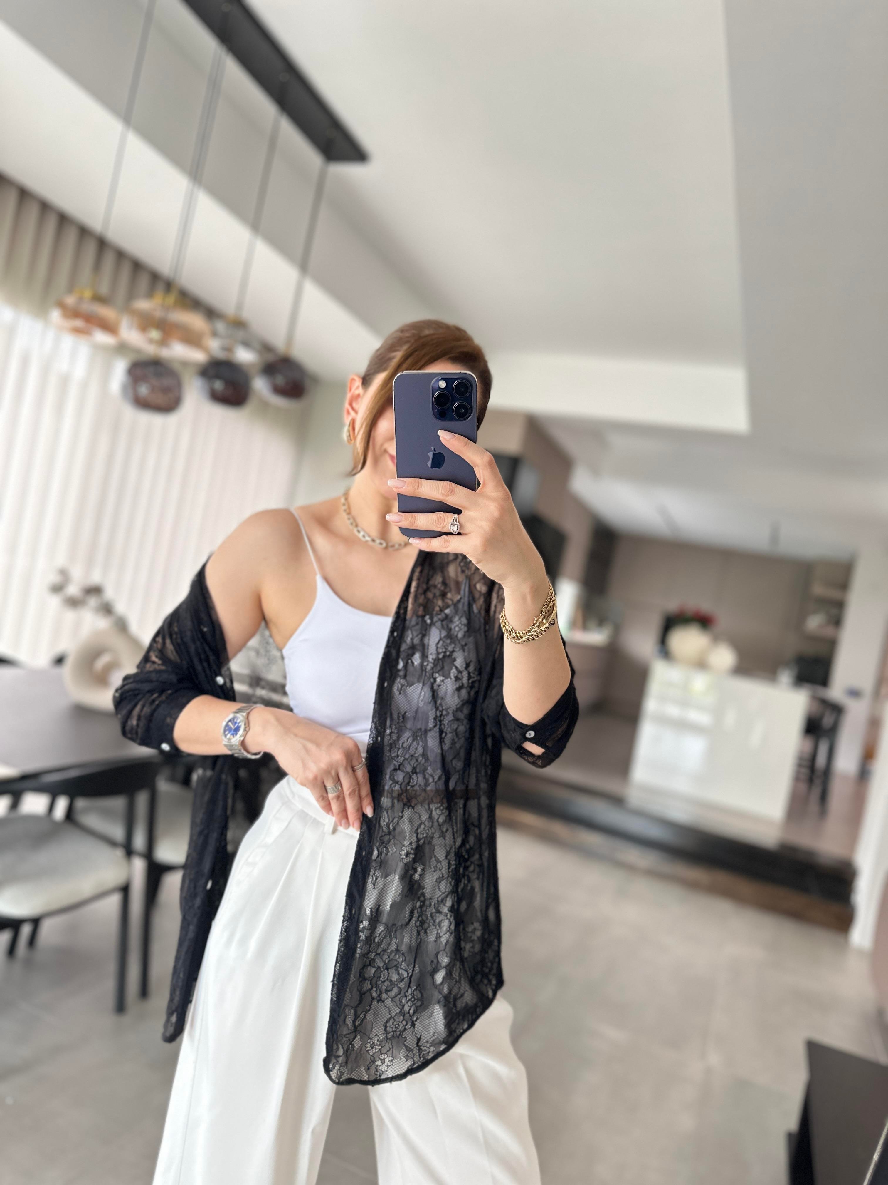 Siyah Romantik Dantel Gömlek