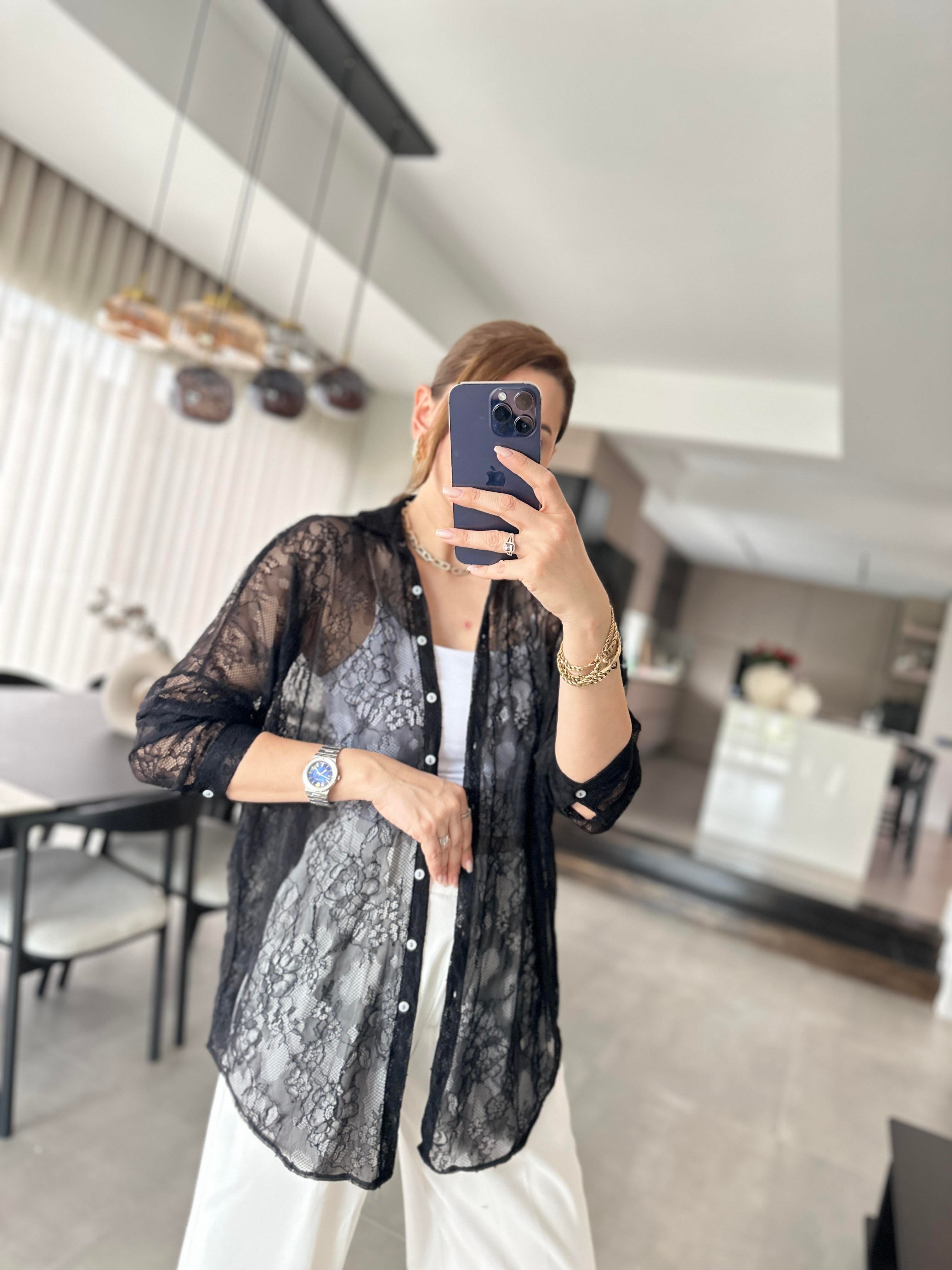 Siyah Romantik Dantel Gömlek