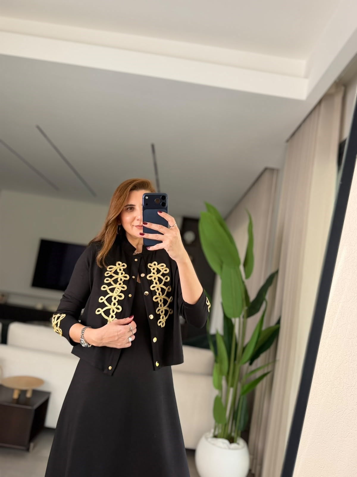 Siyah Royal İşlemeli Ceketli Elbise