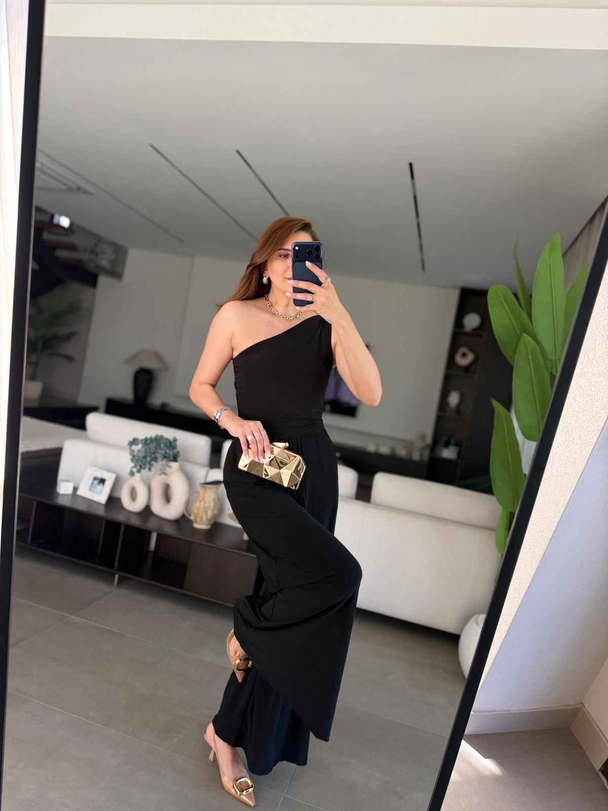 Siyah Sandy Tek Omuz Tulum