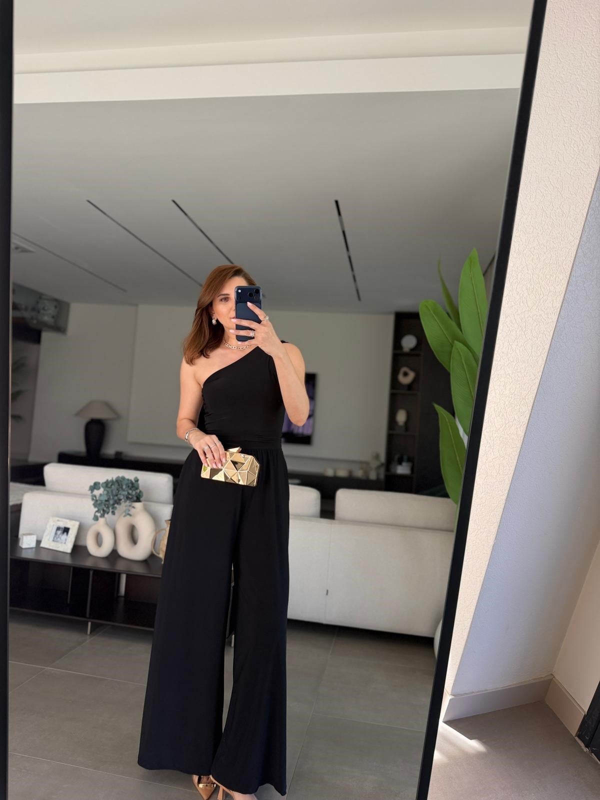 Siyah Sandy Tek Omuz Tulum