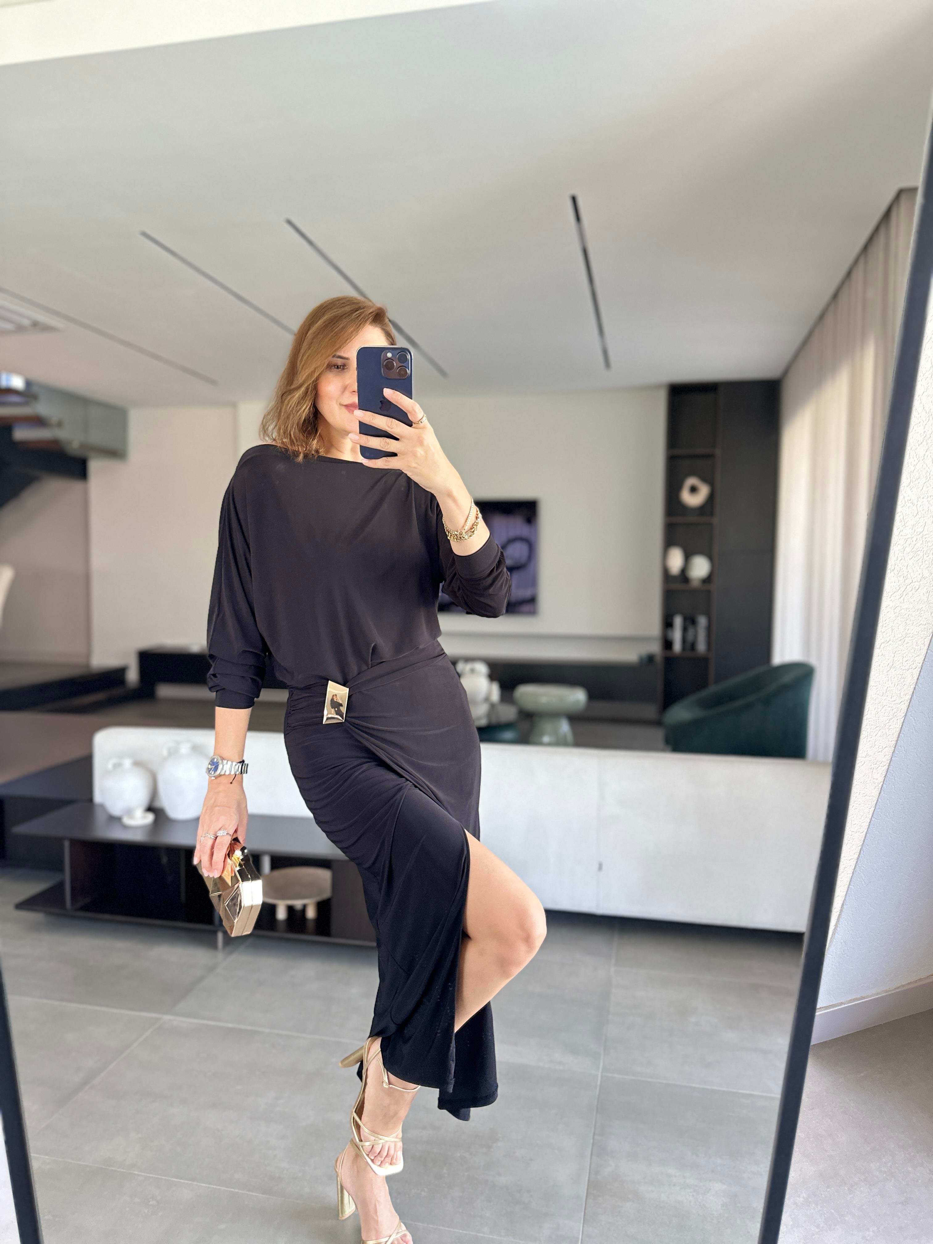 Siyah Sandy Tokalı Elbise