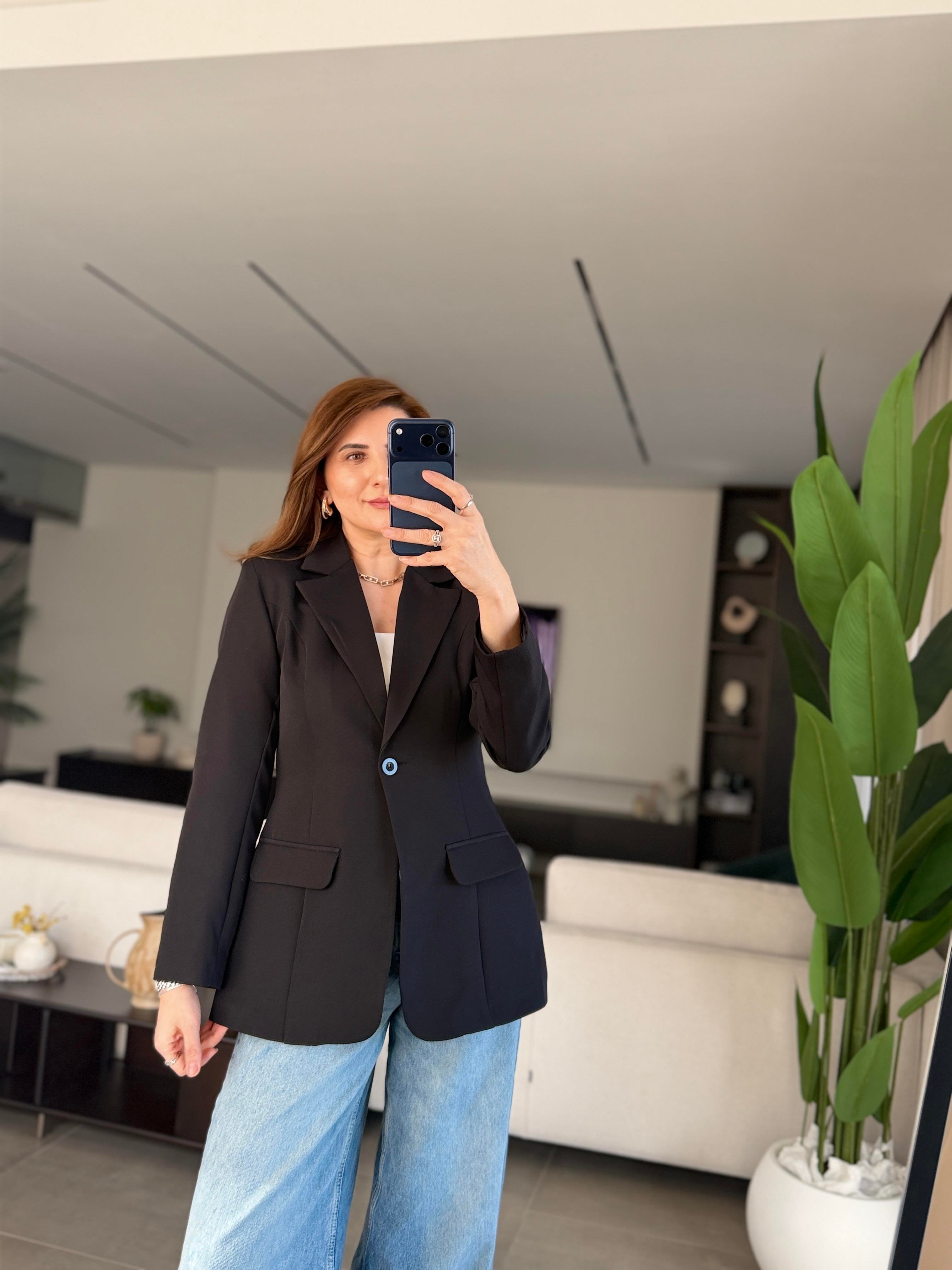 Siyah Tek Düğme Hürrem Blazer Ceket