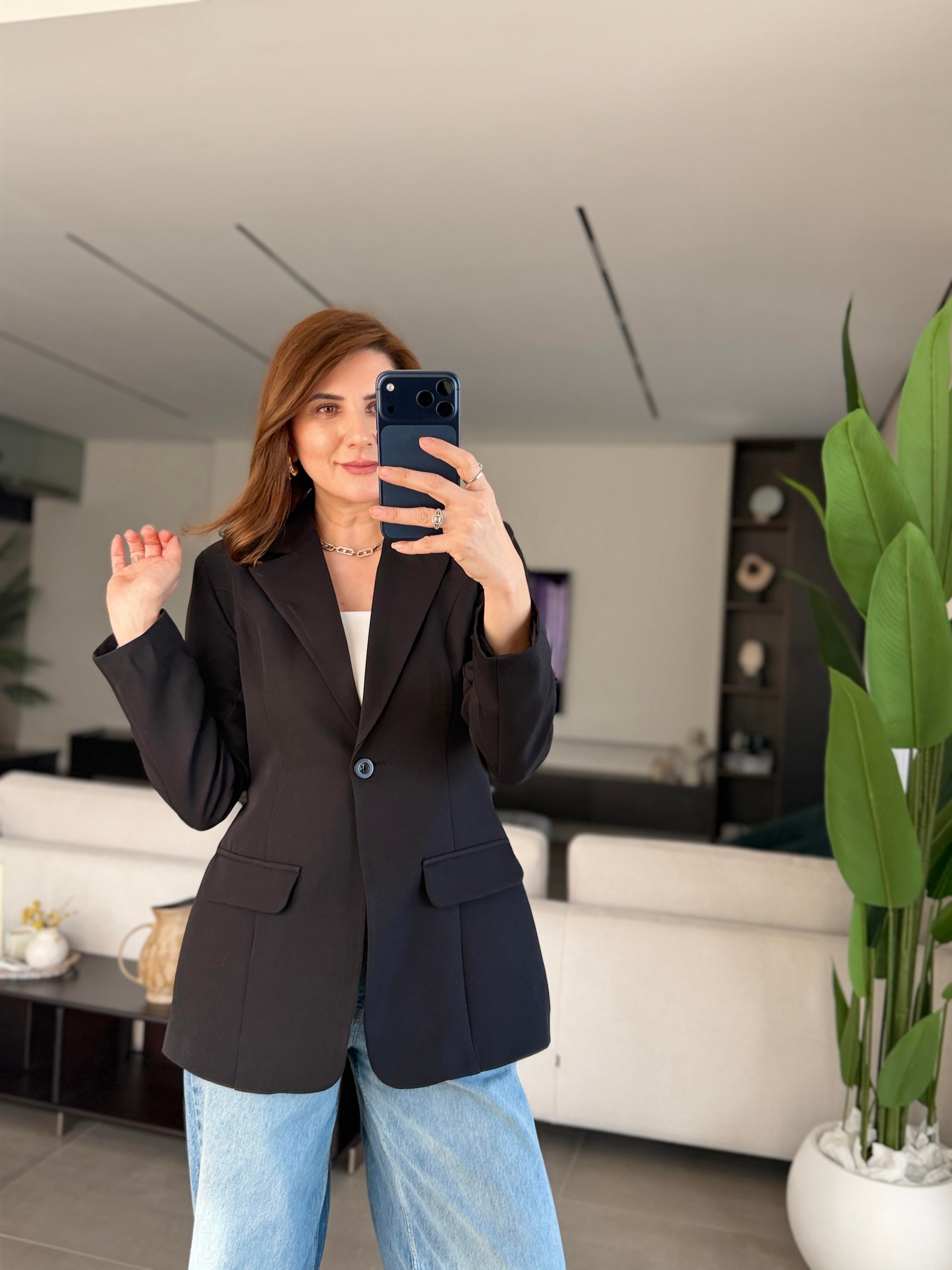 Siyah Tek Düğme Hürrem Blazer Ceket