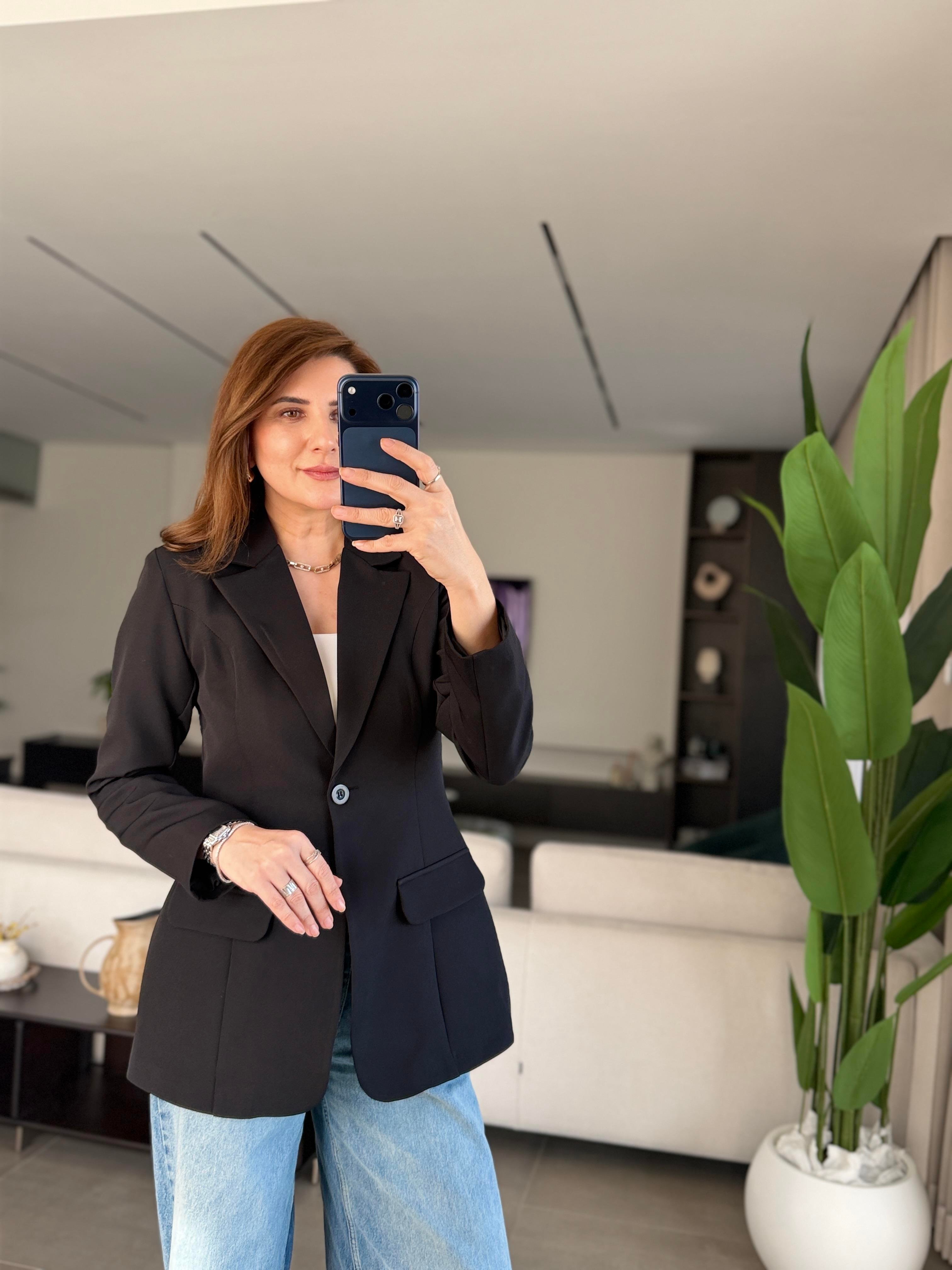 Siyah Tek Düğme Hürrem Blazer Ceket