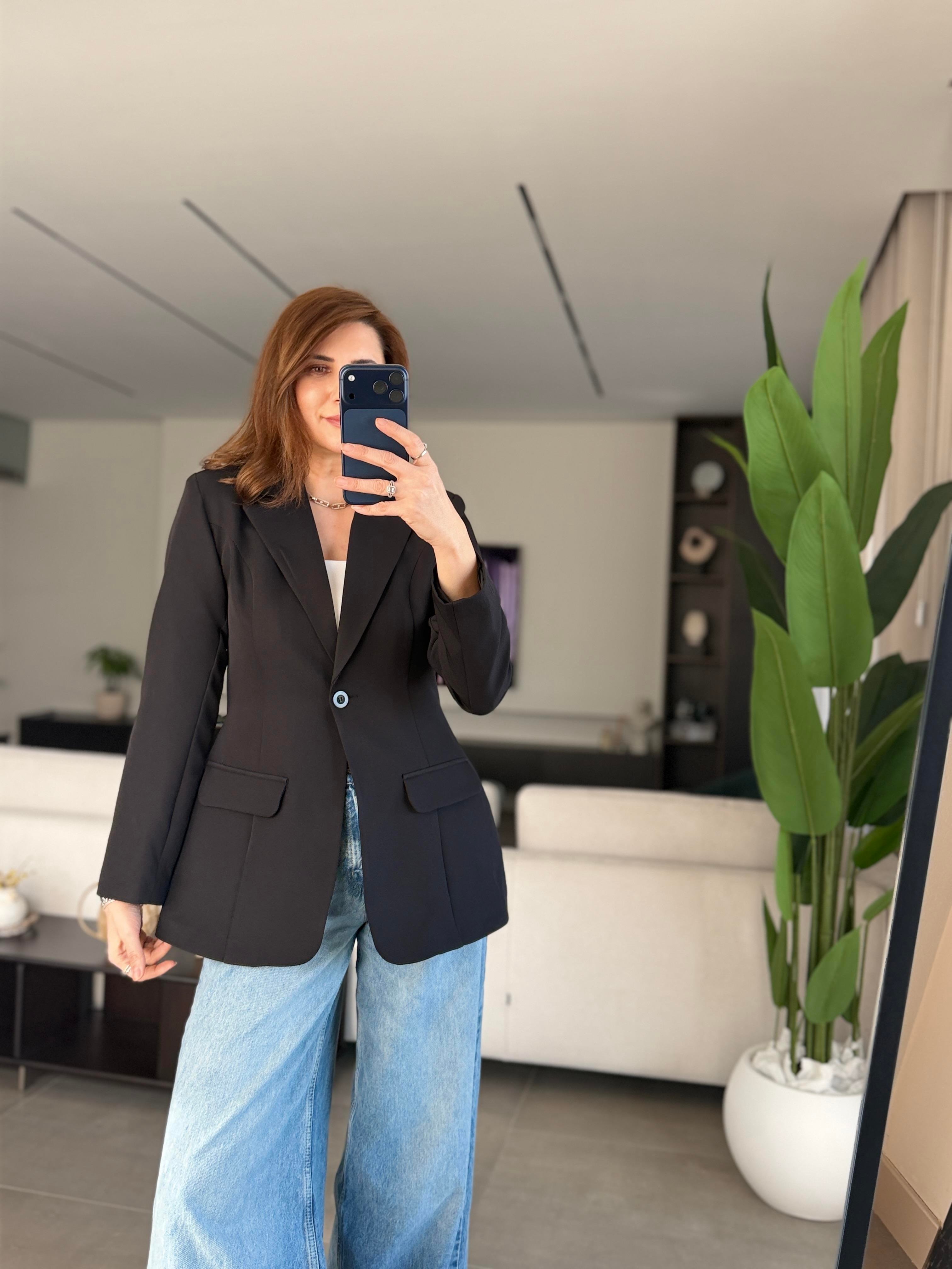 Siyah Tek Düğme Hürrem Blazer Ceket