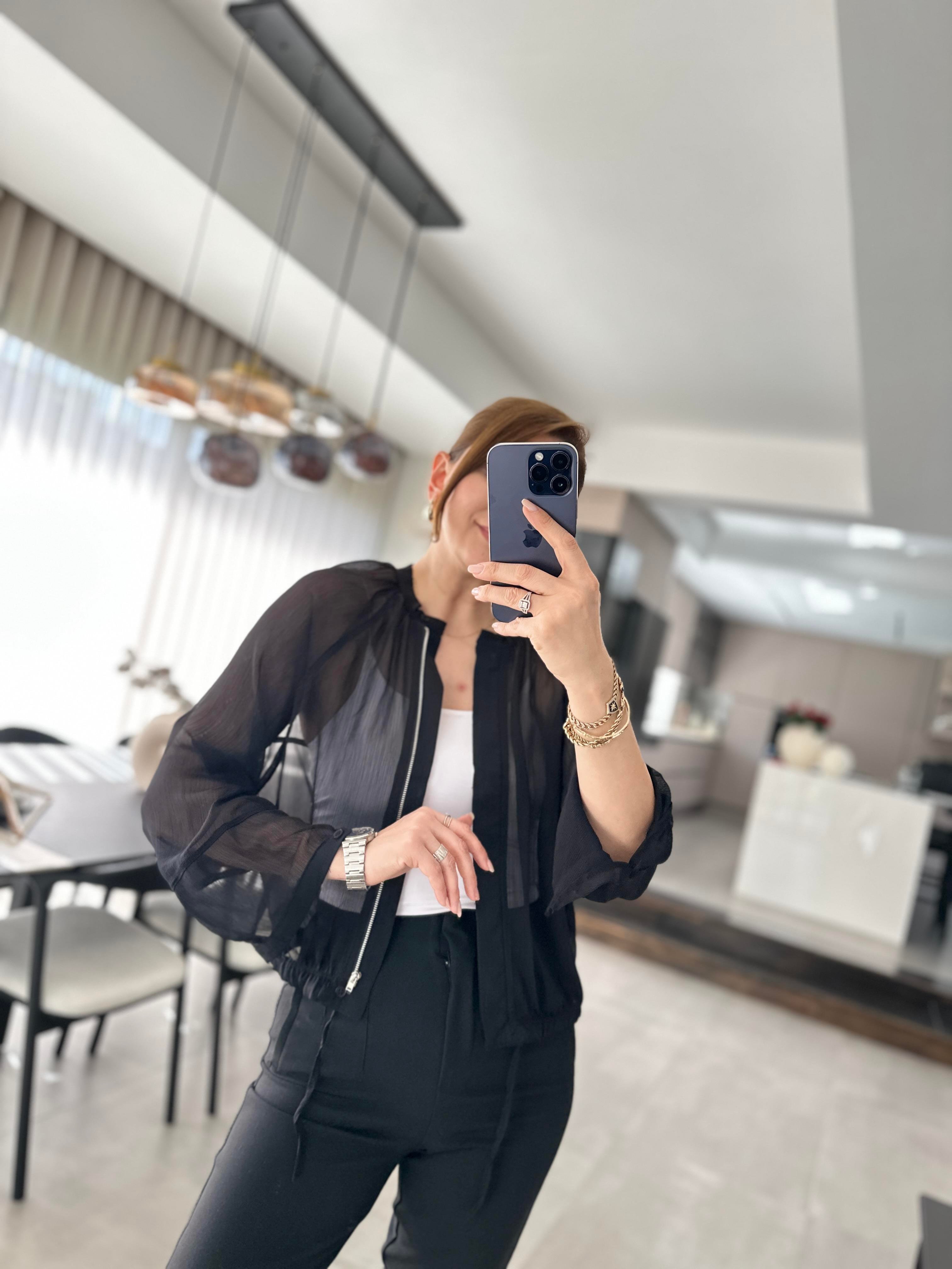 Siyah Tranparan Bomber Ceket