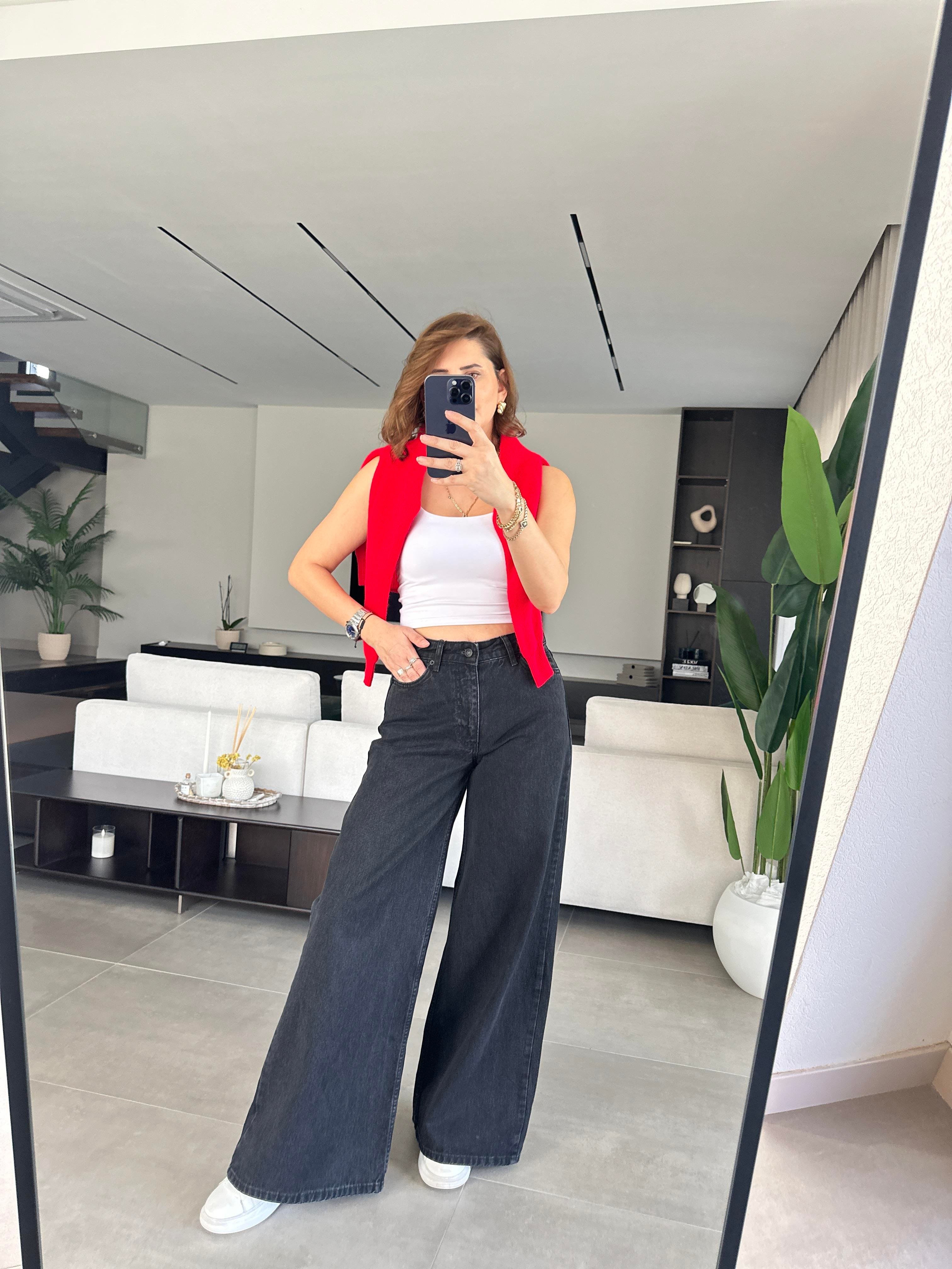 Siyah Wide Leg Zr Model Palazzo Pantolon
