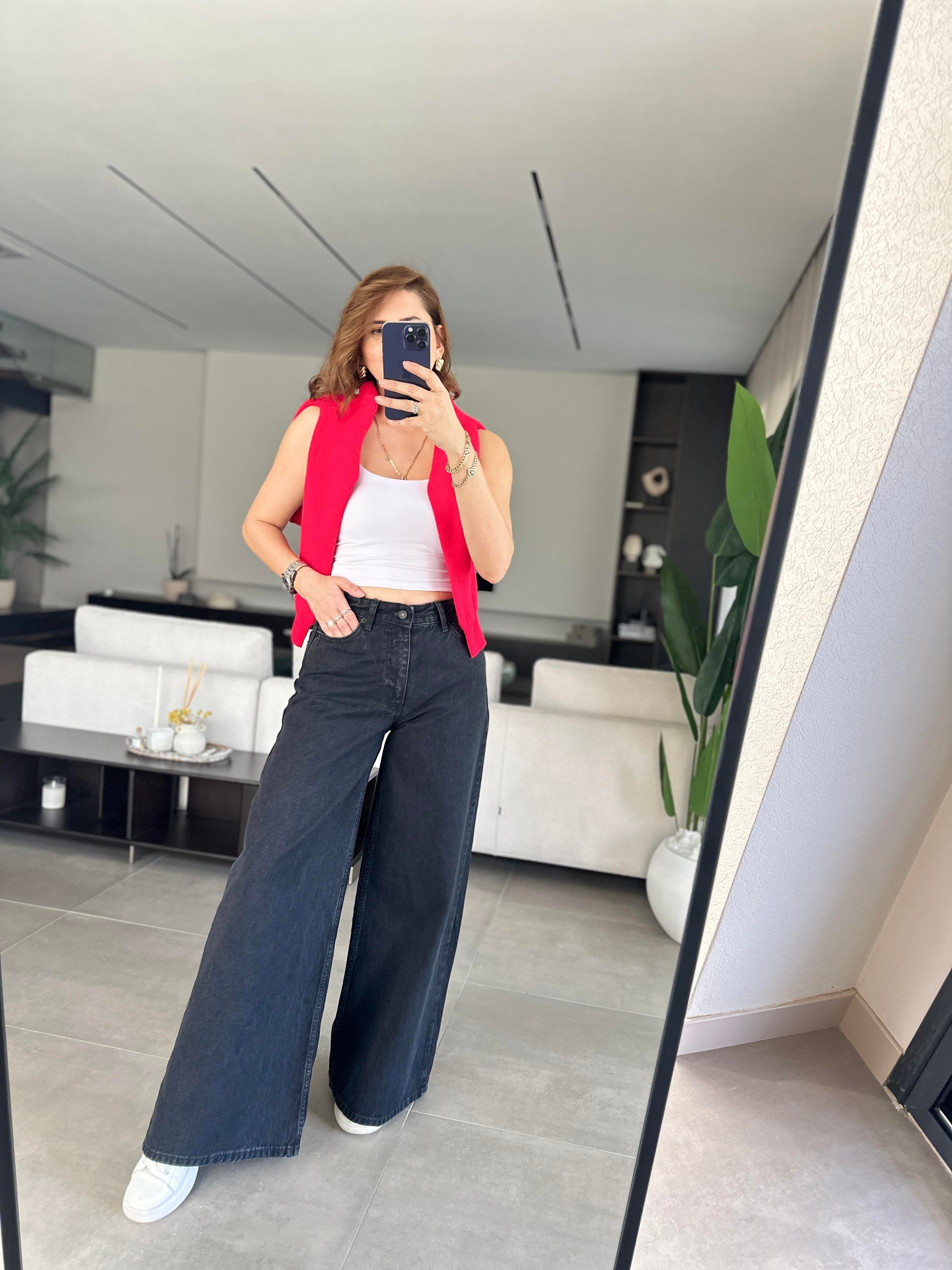 Siyah Wide Leg Zr Model Palazzo Pantolon