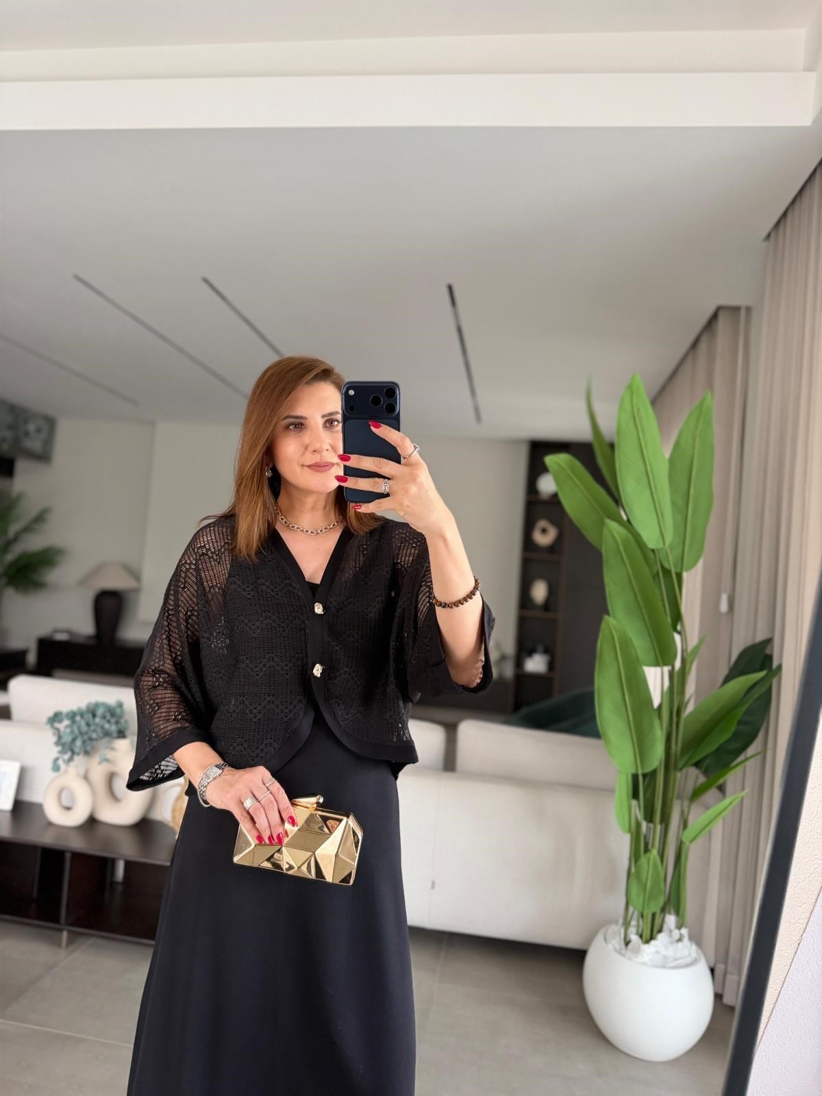 Siyah Yırtmaçlı Modal Üstü Hırka Elbise