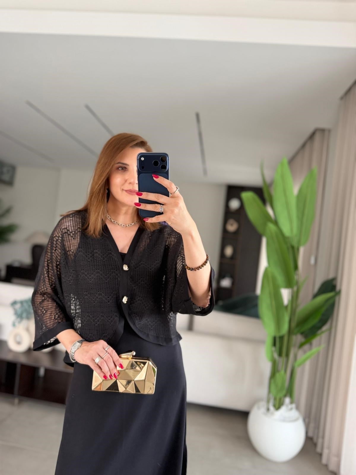 Siyah Yırtmaçlı Modal Üstü Hırka Elbise