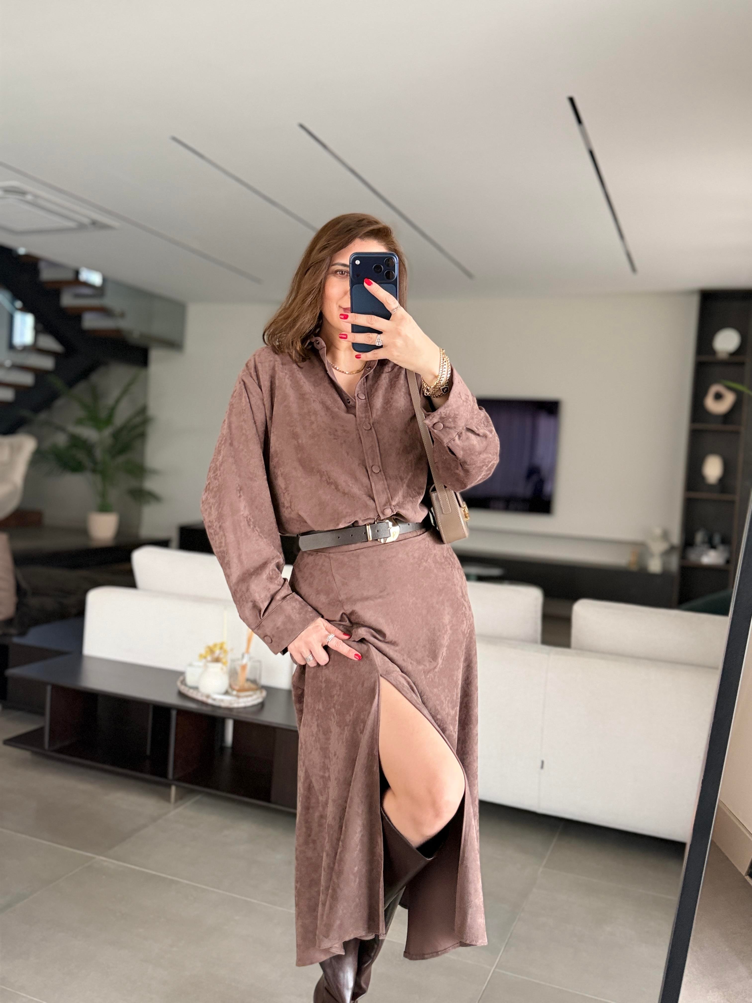 Süet Etek Gömlek Takım