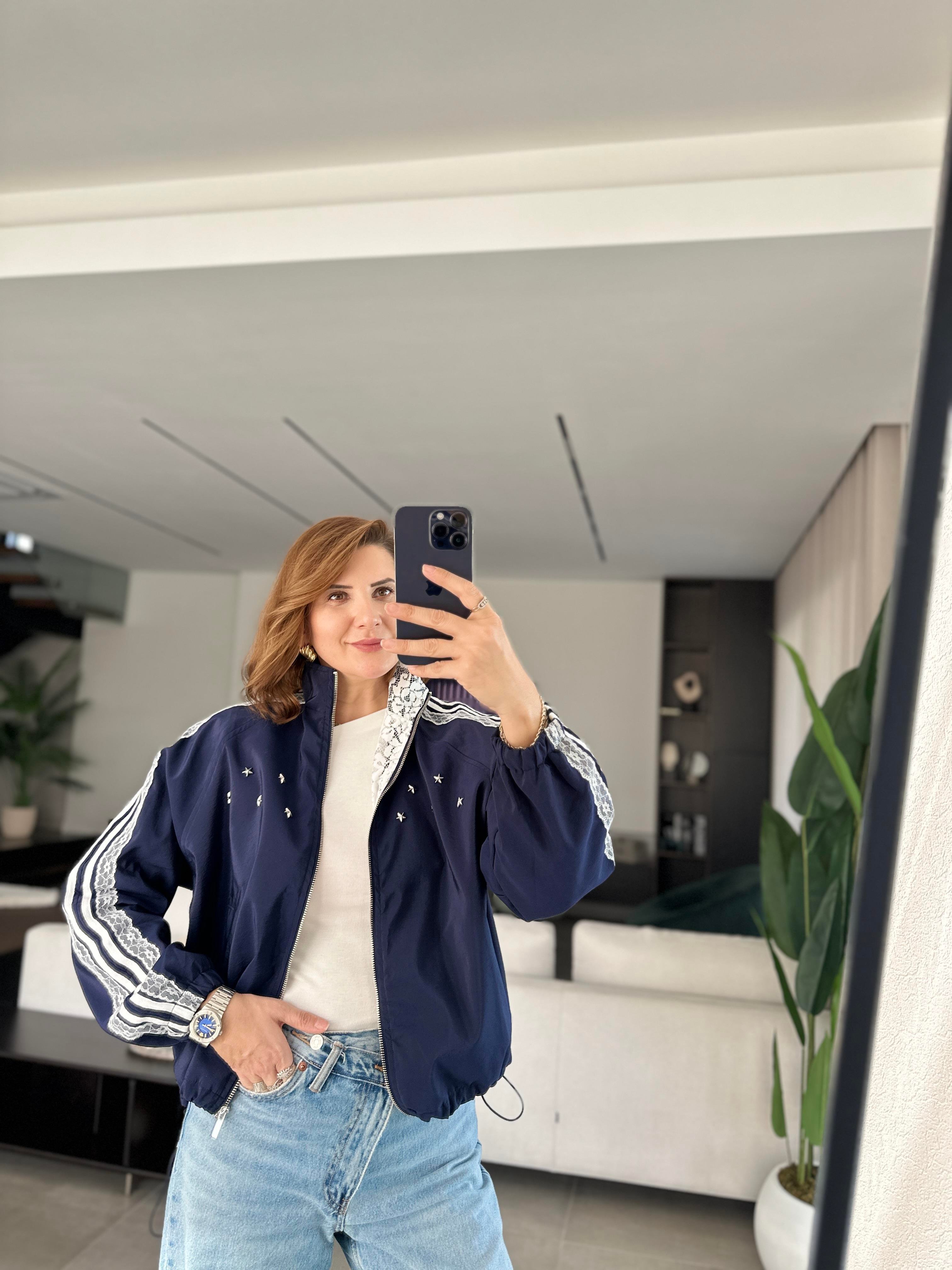 Tantel Şeritli Fermuarlı Ceket