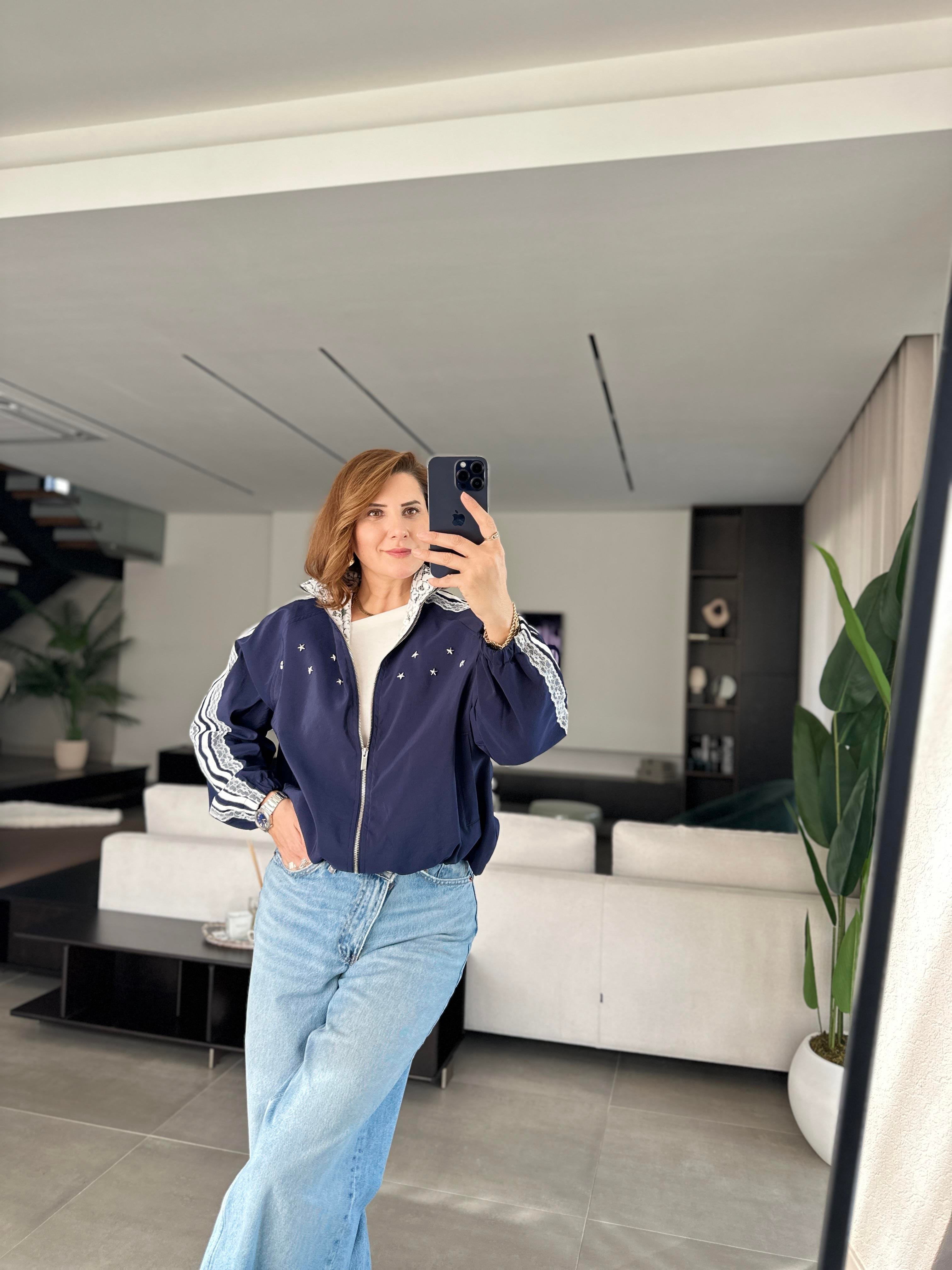 Tantel Şeritli Fermuarlı Ceket