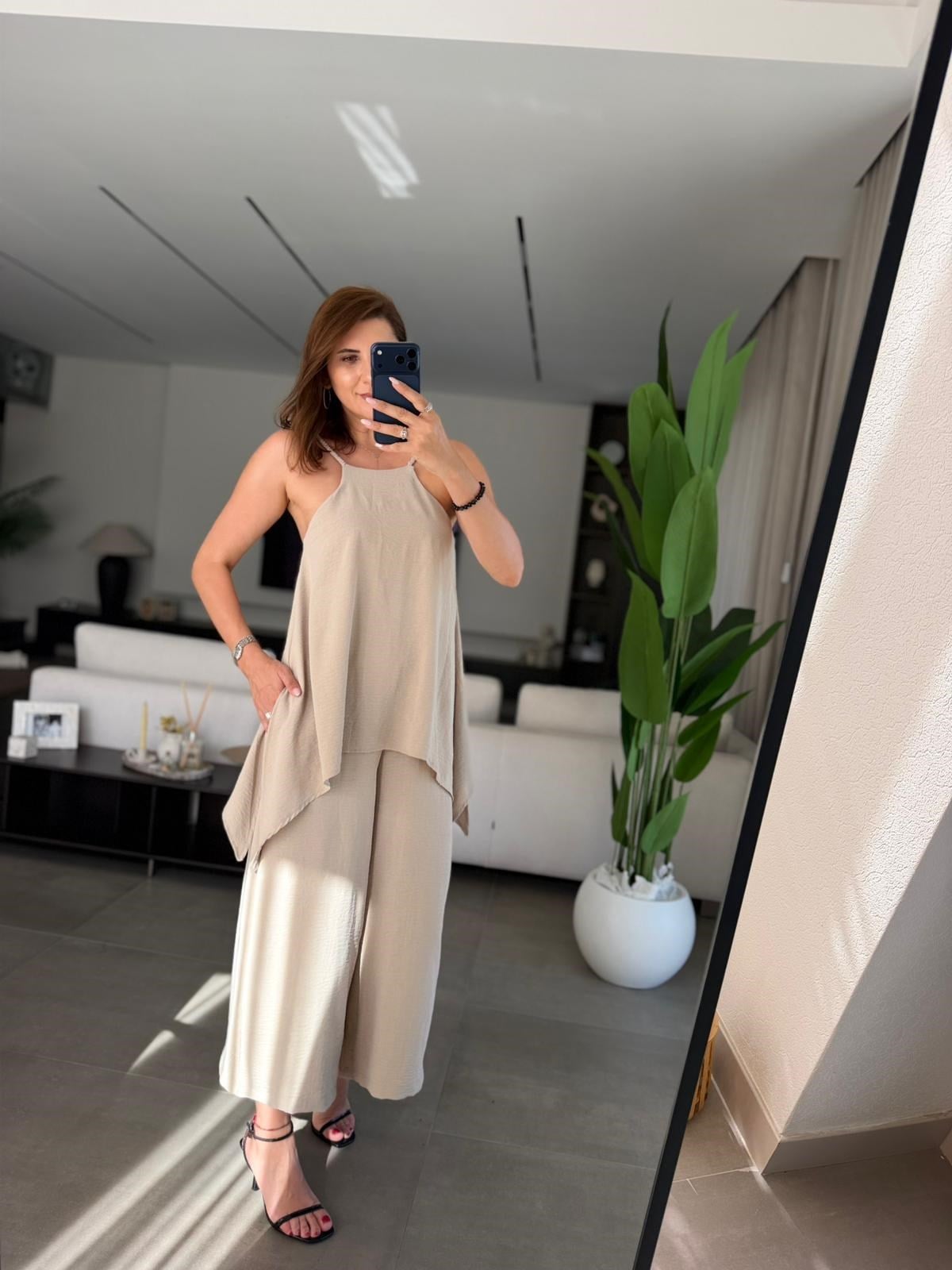 Taş Askılı Bluz Detaylı Tulum