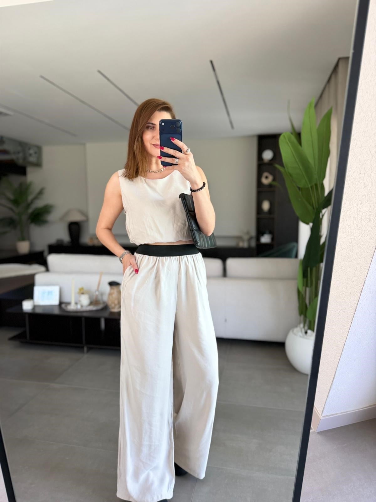 Taş Bel Lastikli Modal Pantolon Bluz Takım