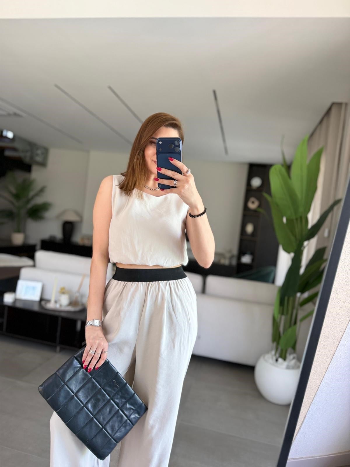 Taş Bel Lastikli Modal Pantolon Bluz Takım