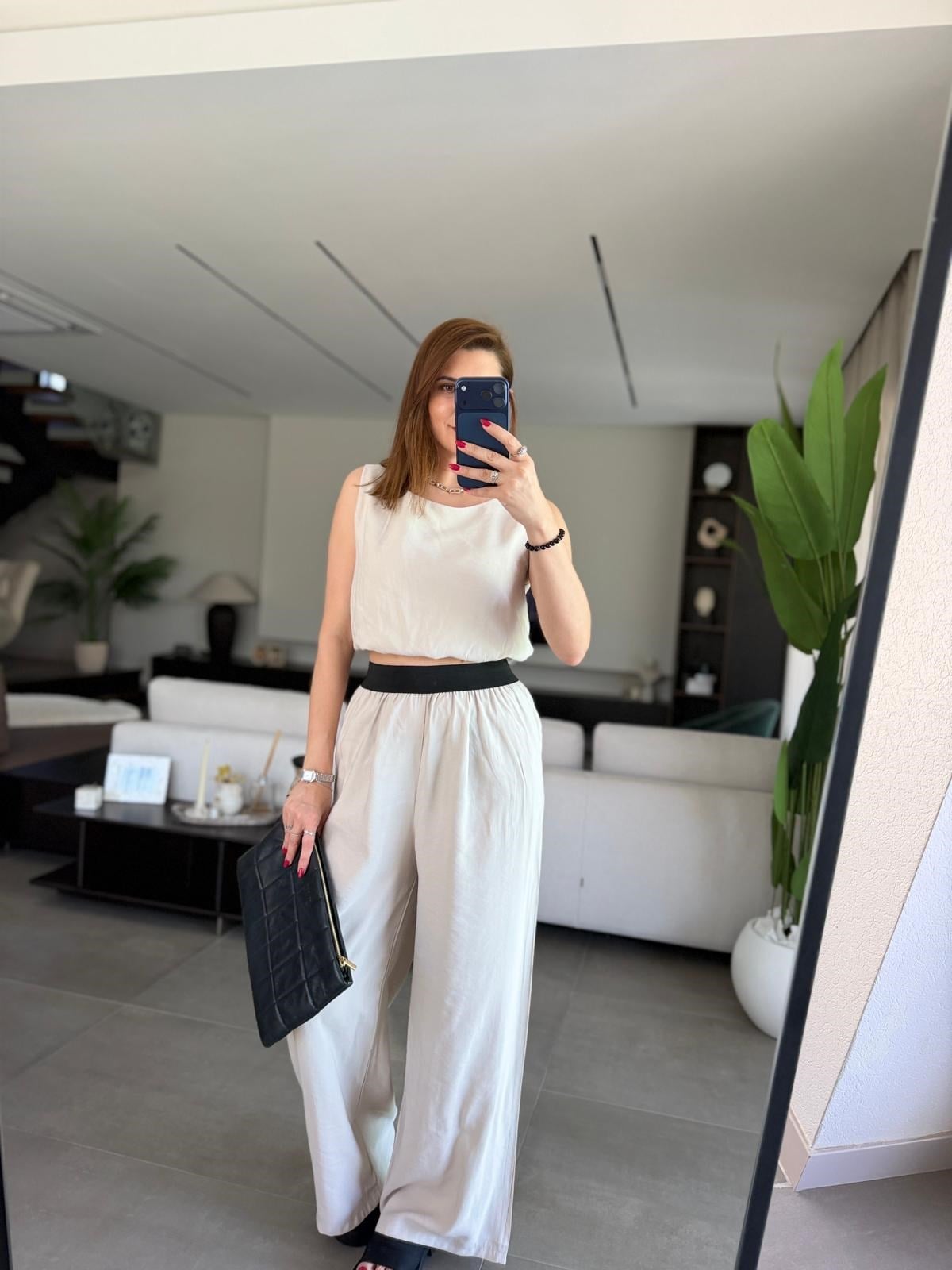 Taş Bel Lastikli Modal Pantolon Bluz Takım