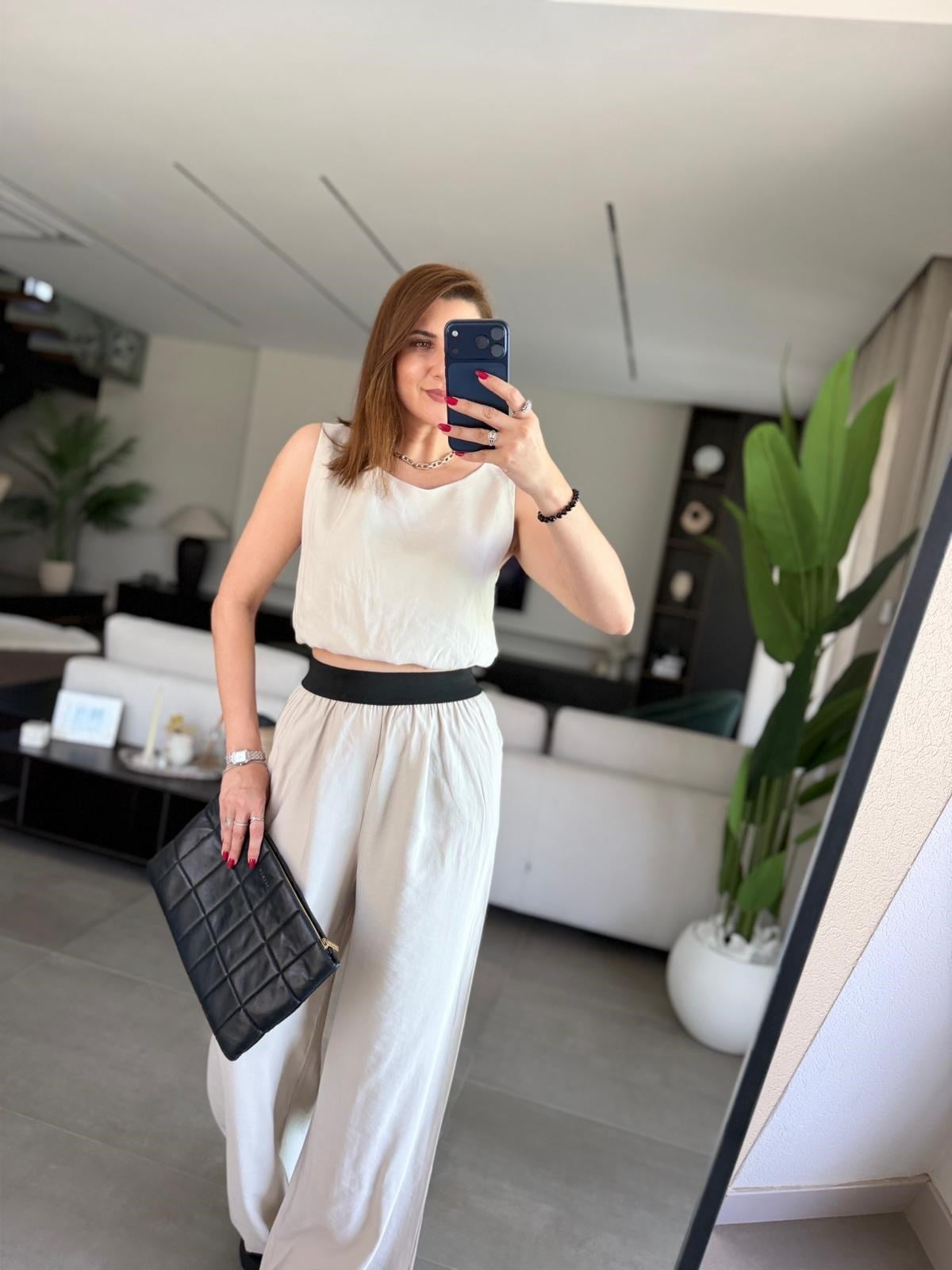 Taş Bel Lastikli Modal Pantolon Bluz Takım