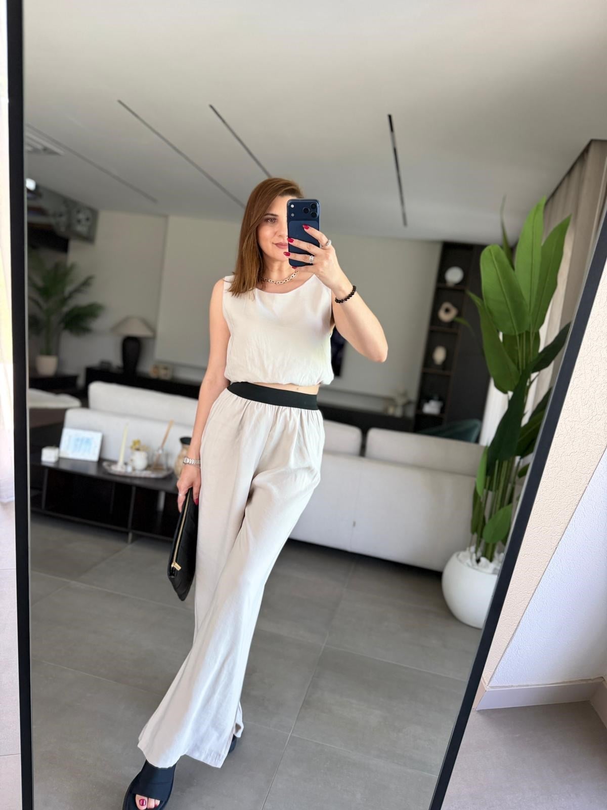 Taş Bel Lastikli Modal Pantolon Bluz Takım