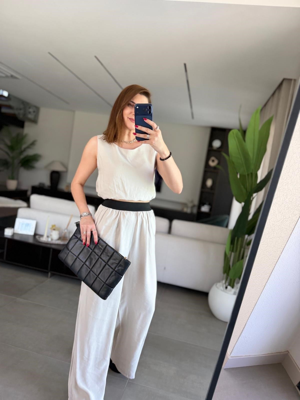 Taş Bel Lastikli Modal Pantolon Bluz Takım