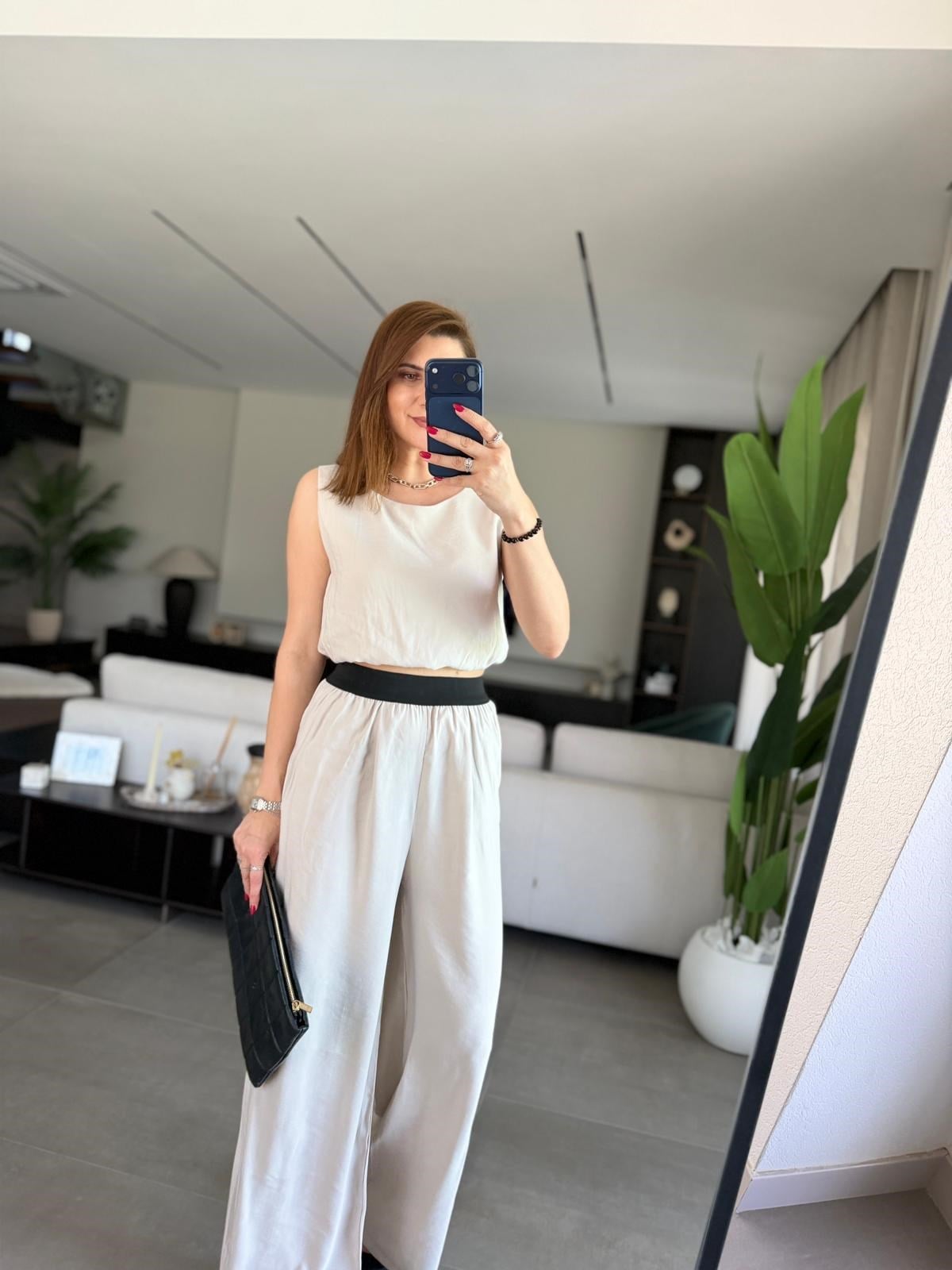 Taş Bel Lastikli Modal Pantolon Bluz Takım
