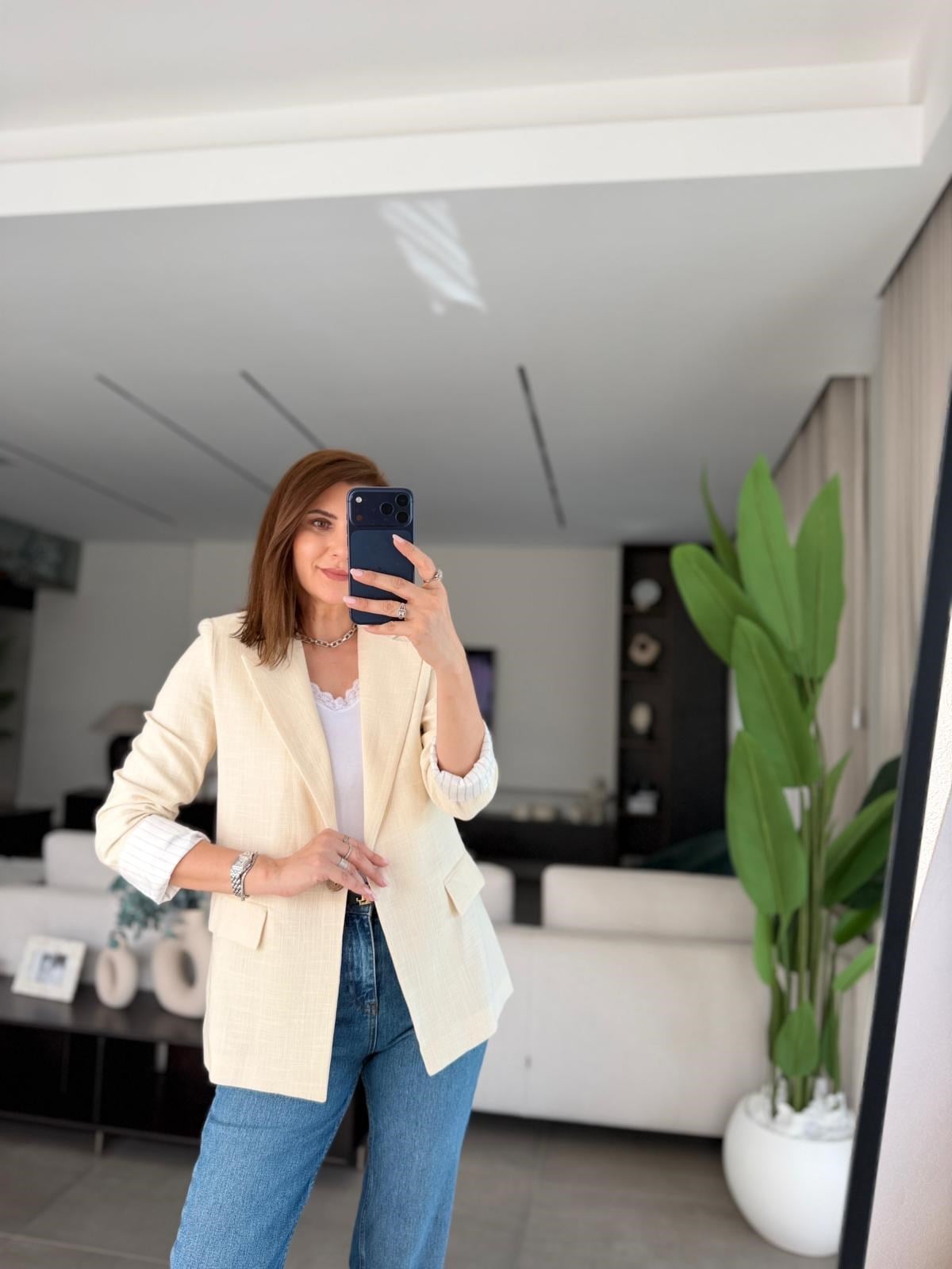 Taş Kol Katlamalı Keten Astarlı Blazer Ceket