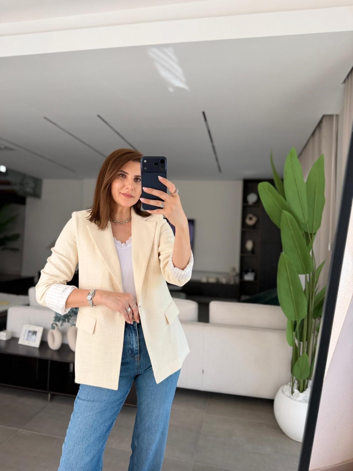 Taş Kol Katlamalı Keten Astarlı Blazer Ceket
