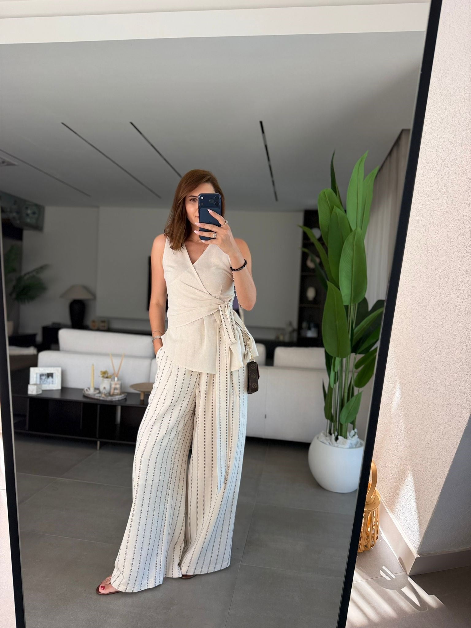 Taş Kuşaklı Bluz Pantolon Takım
