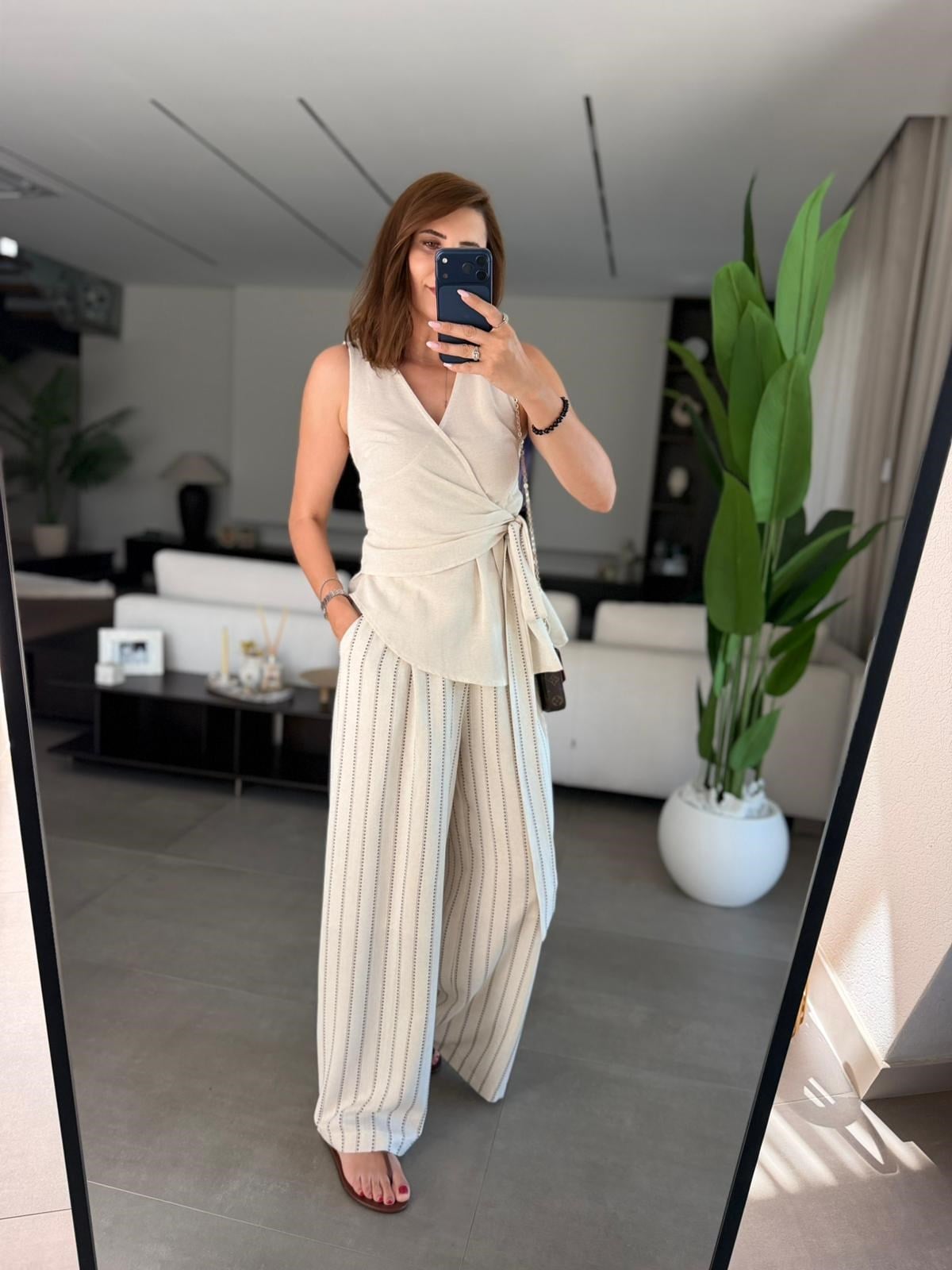Taş Kuşaklı Bluz Pantolon Takım
